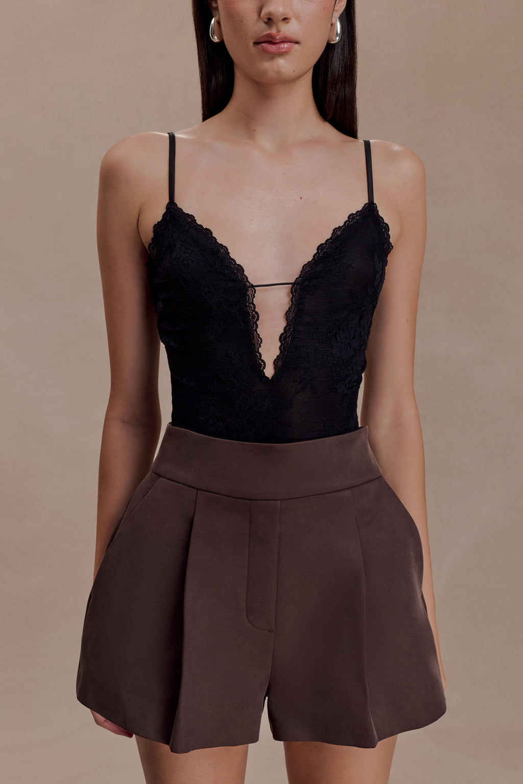Jasper Sheer Plunge Lace Bodysuit - Black