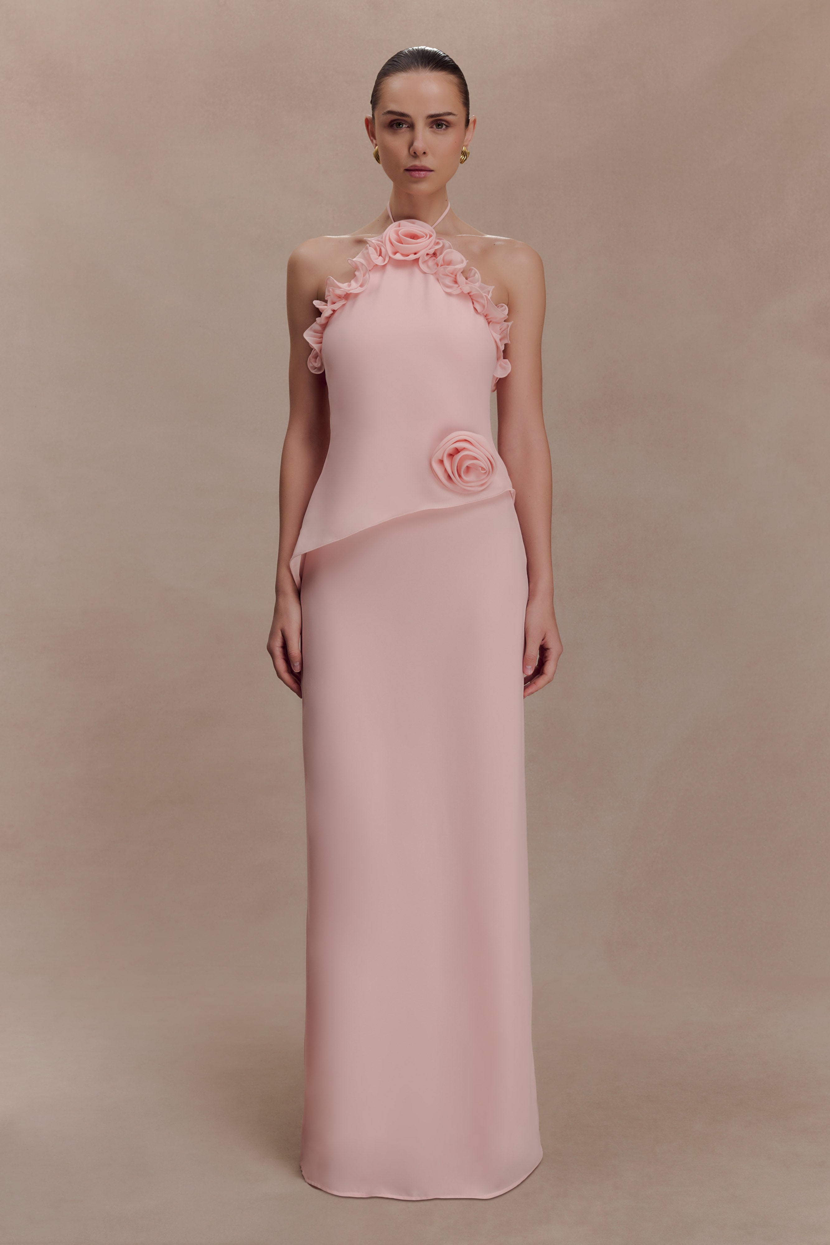 Melissa Chiffon Flower Maxi Dress - Baby Pink