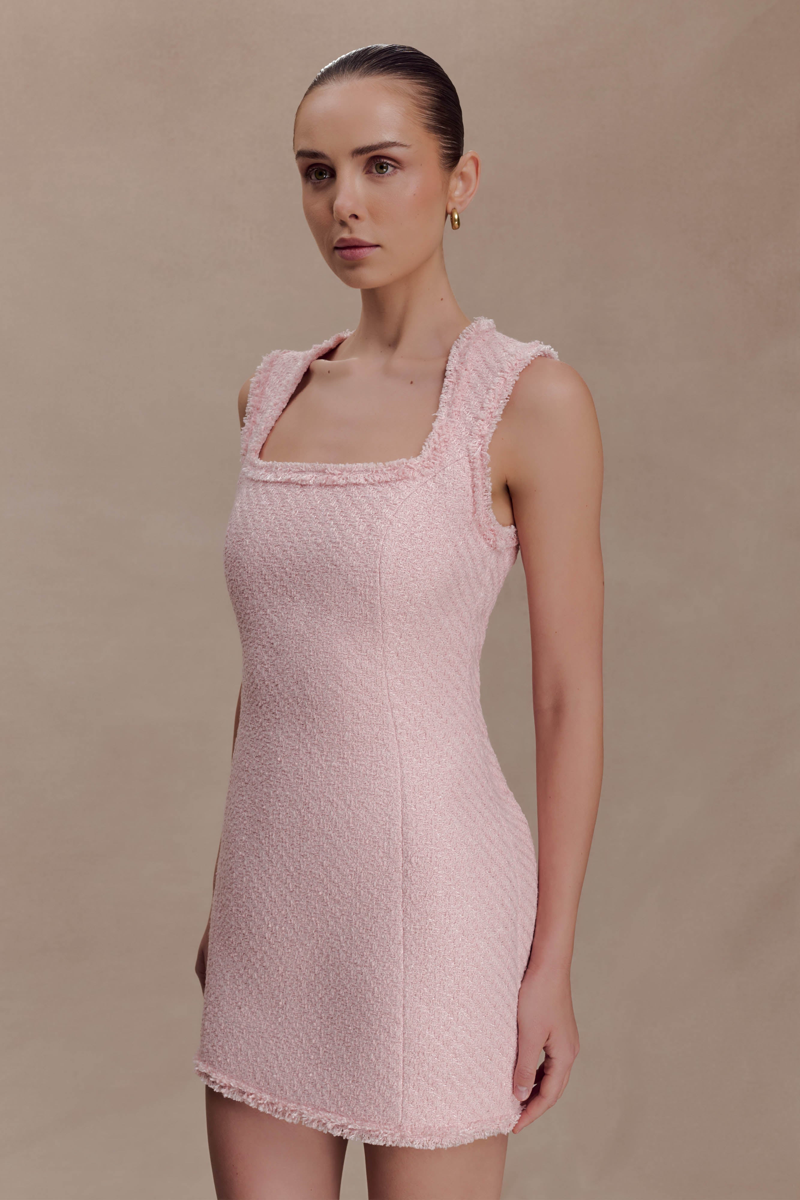 Lea Tweed Sleeveless Mini Dress - Baby Pink