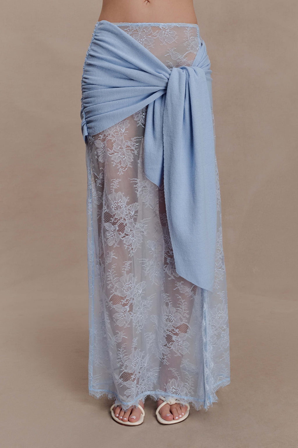 Lucy Lace And Knit Skirt - Cornflower Blue