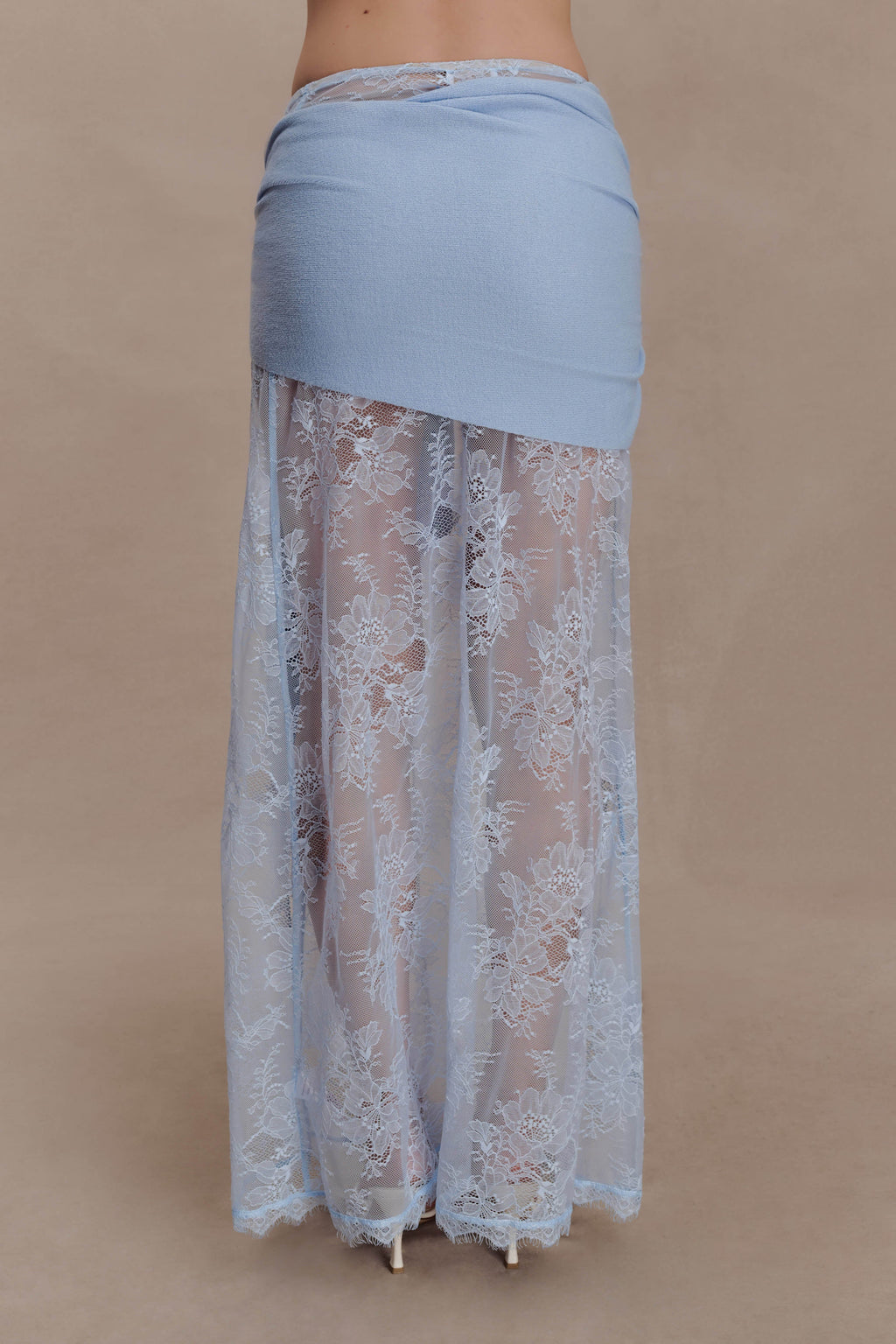 Lucy Lace And Knit Skirt - Cornflower Blue