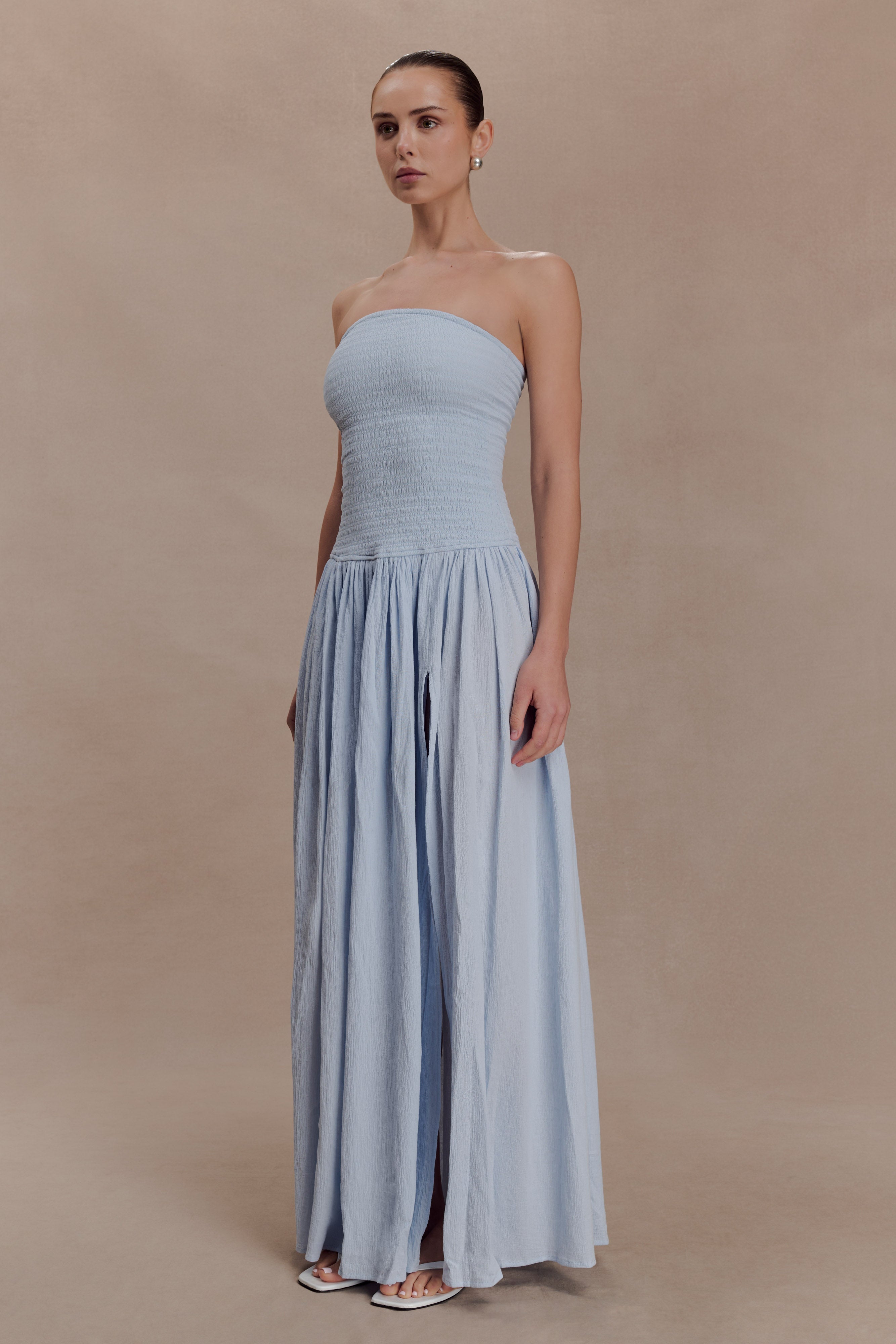Maureen Cotton Shirring Maxi Dress - Powder Blue