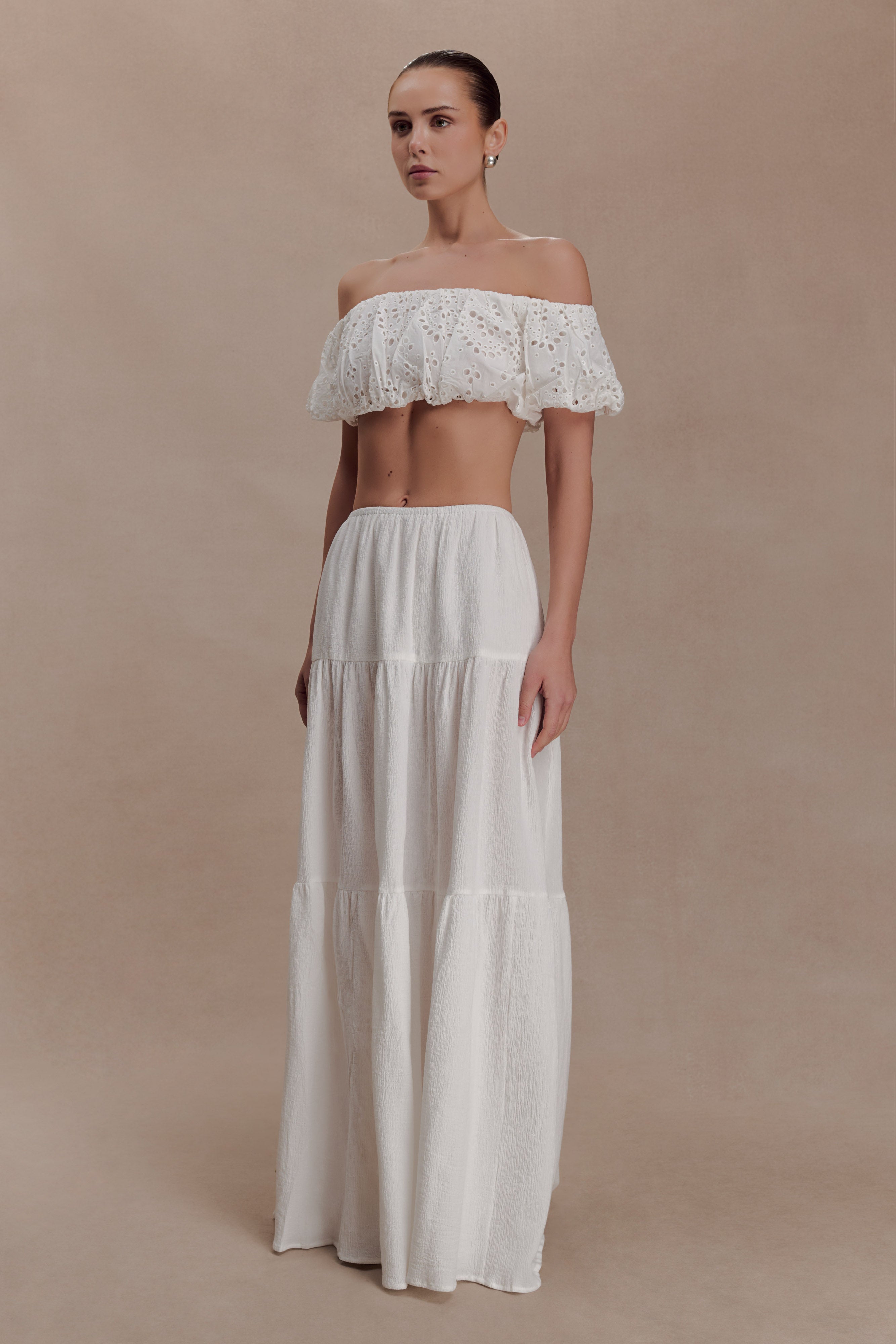Autumn Off Shoulder Broderie Top - White