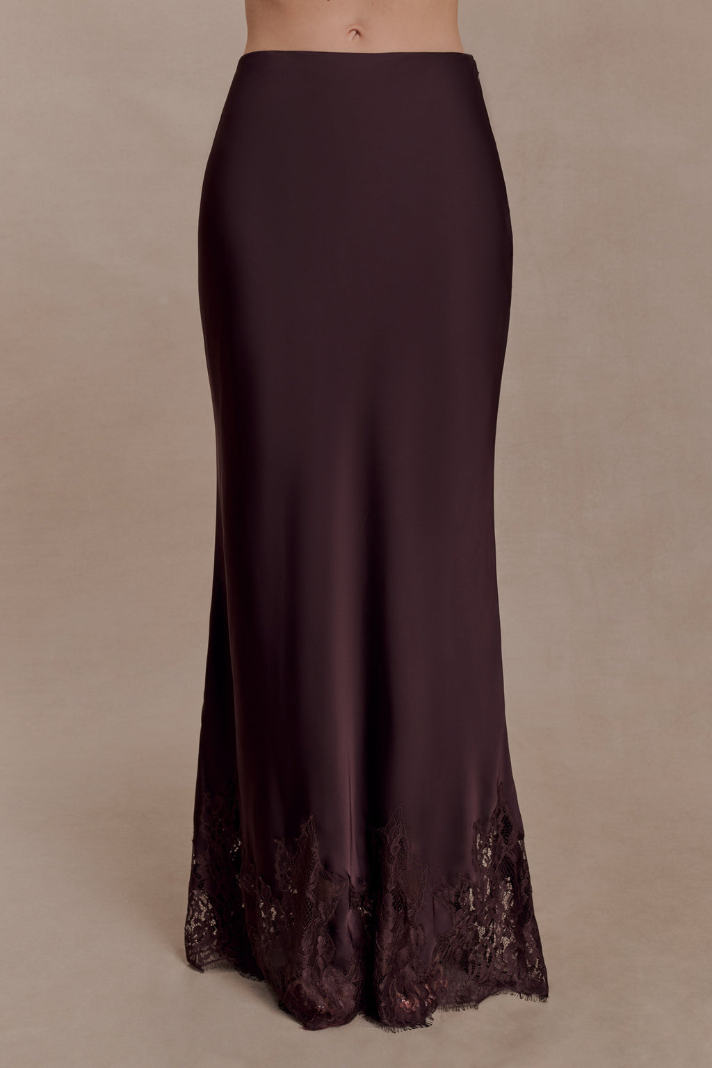 Nina Satin And Lace Maxi Skirt - Chocolate