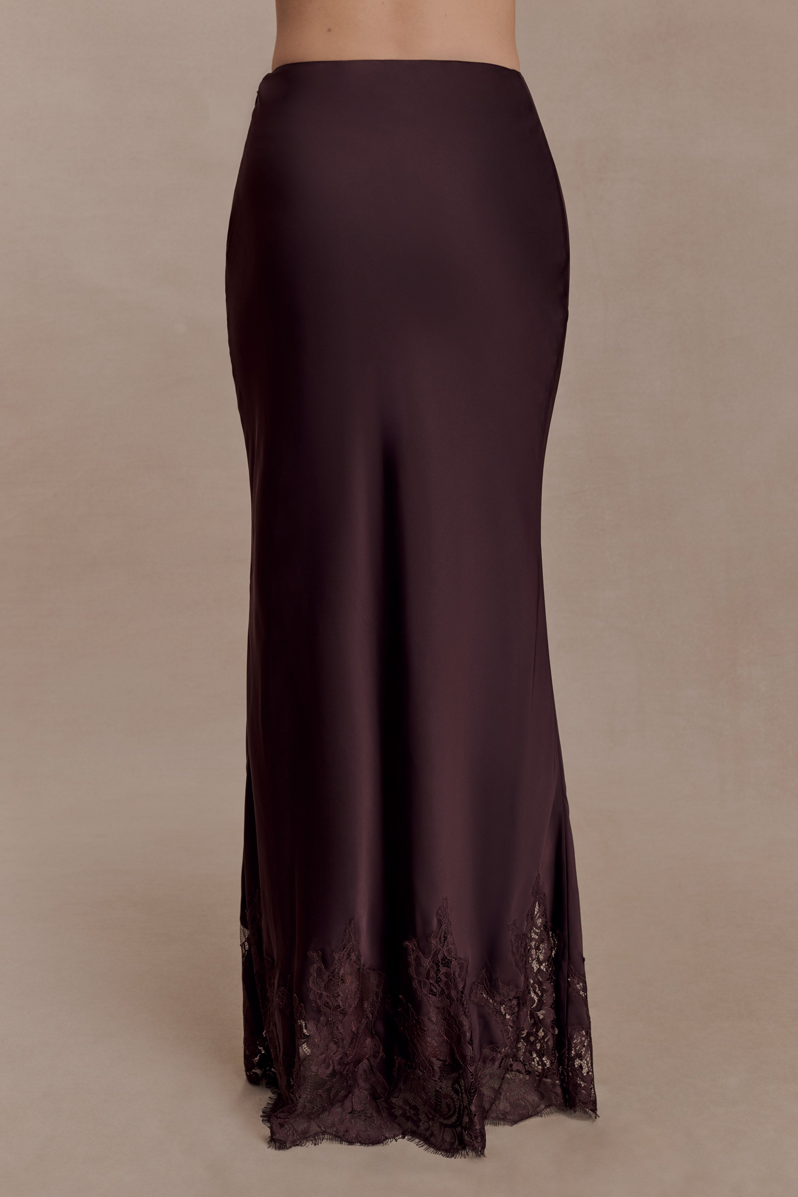 Nina Satin And Lace Maxi Skirt - Chocolate