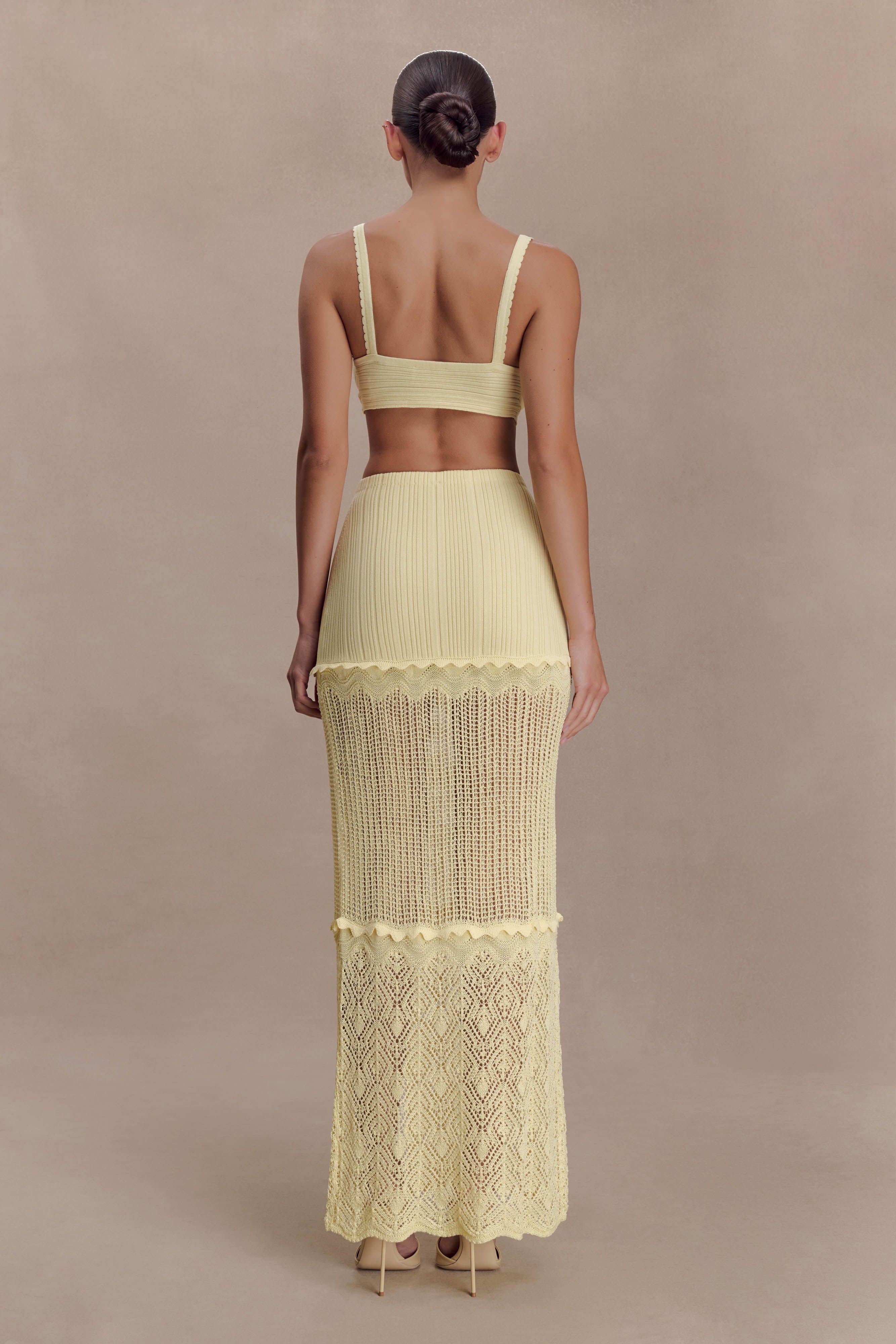 Coleene Pointelle Knit Maxi Skirt - Lemon