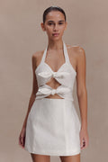 Ella Bow Detail Halter Mini Dress - White