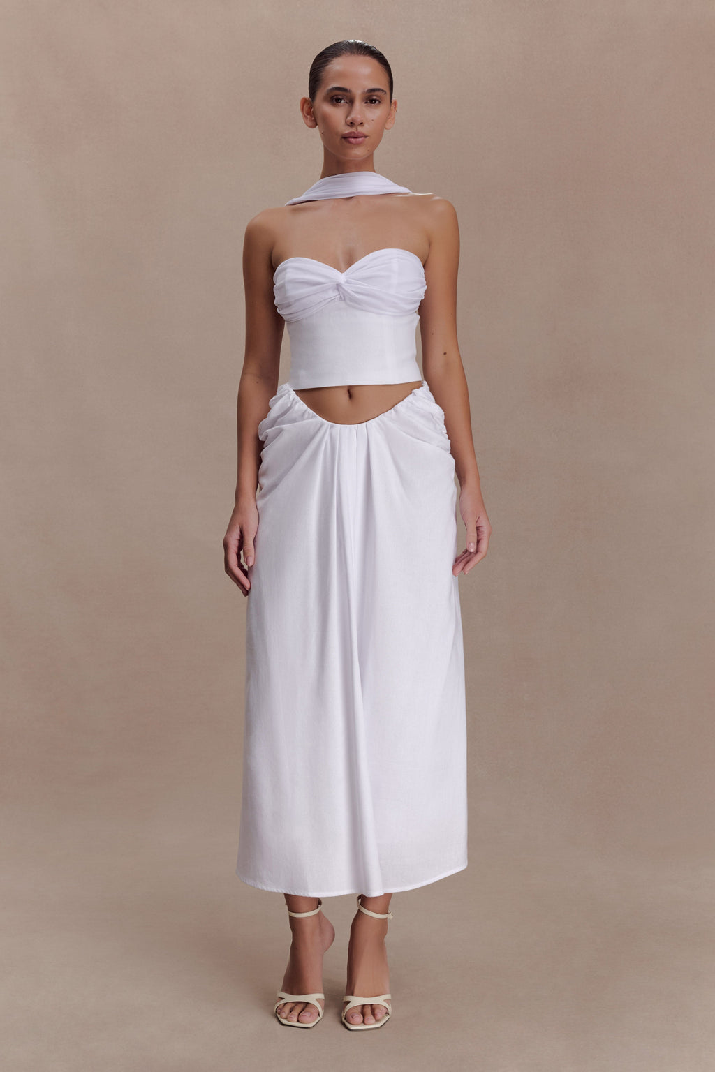 Talia Chiffon And Linen Halter Top - White