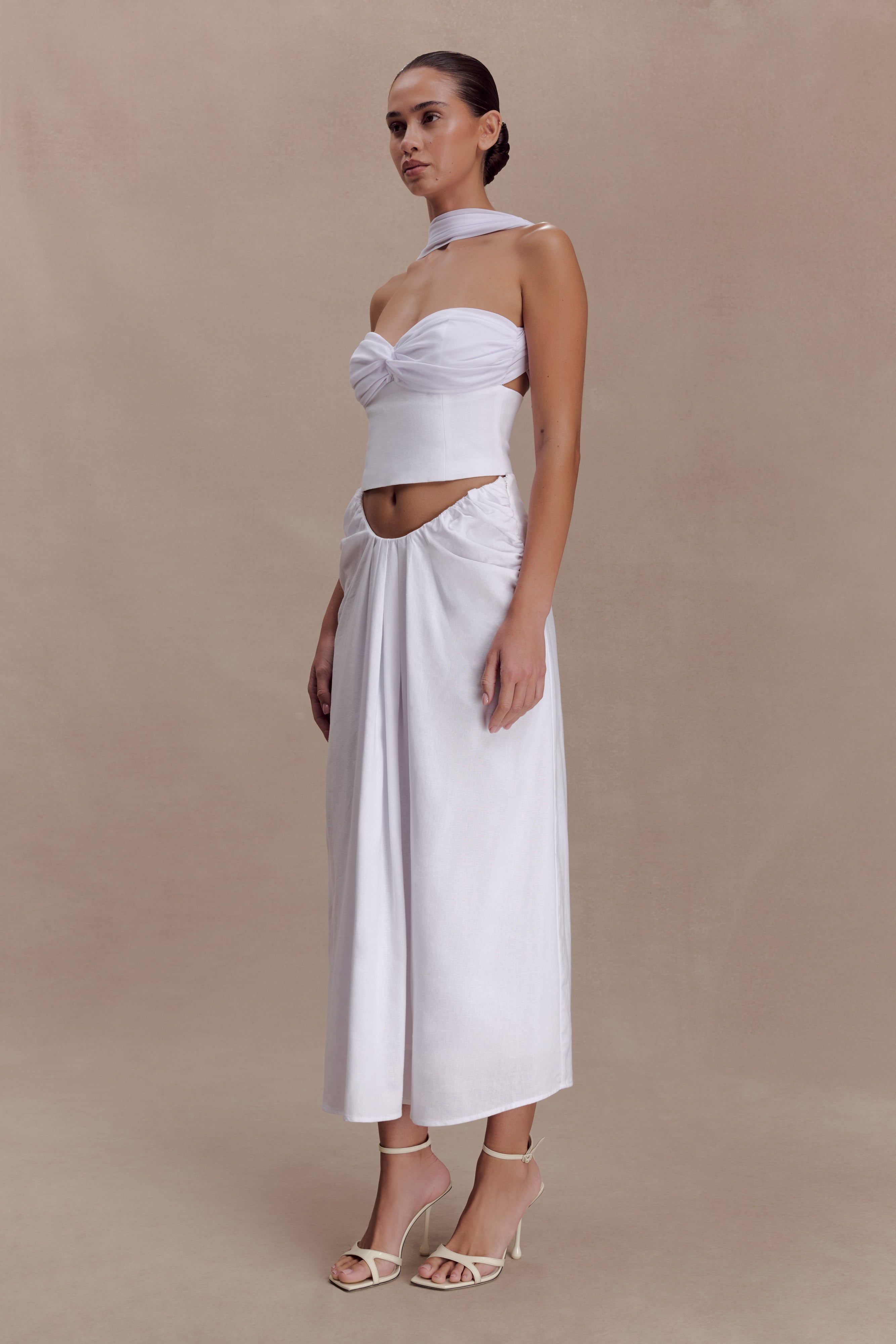 Talia Chiffon And Linen Halter Top - White