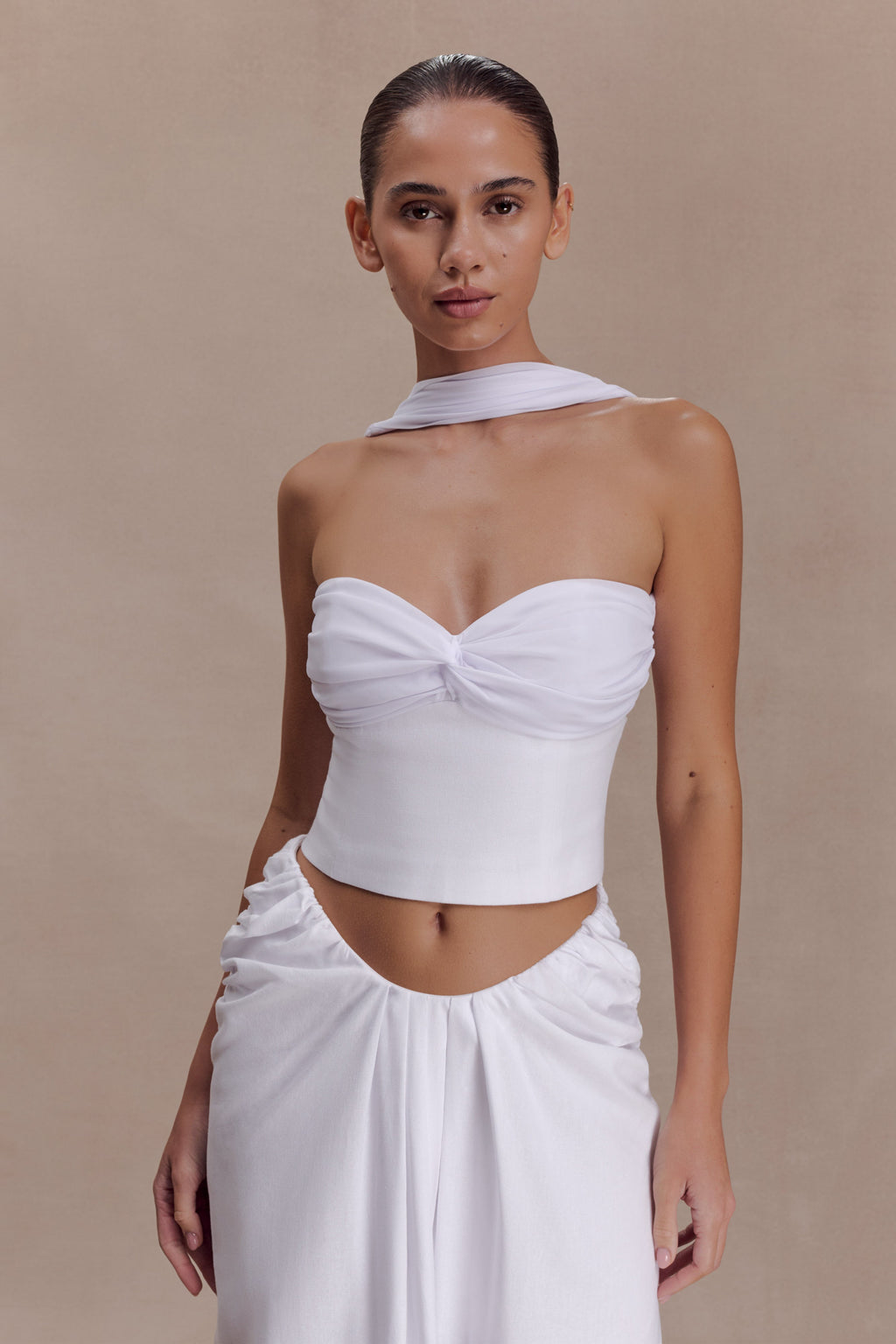 Talia Chiffon And Linen Halter Top - White