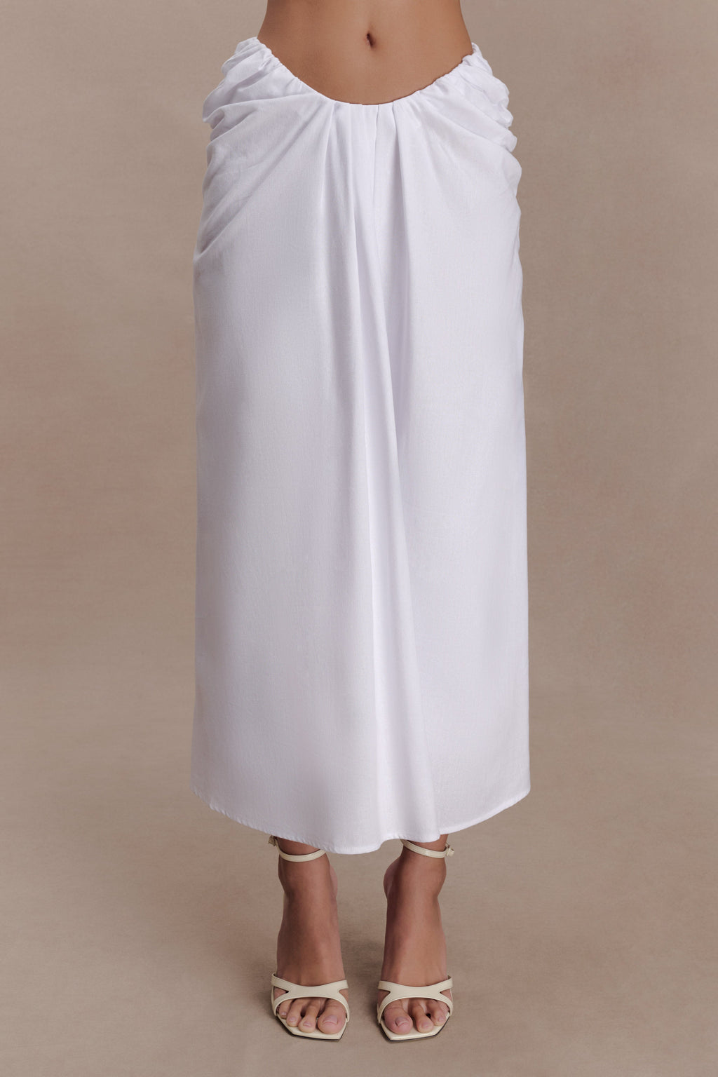Talia Draped Linen Midi Skirt - White
