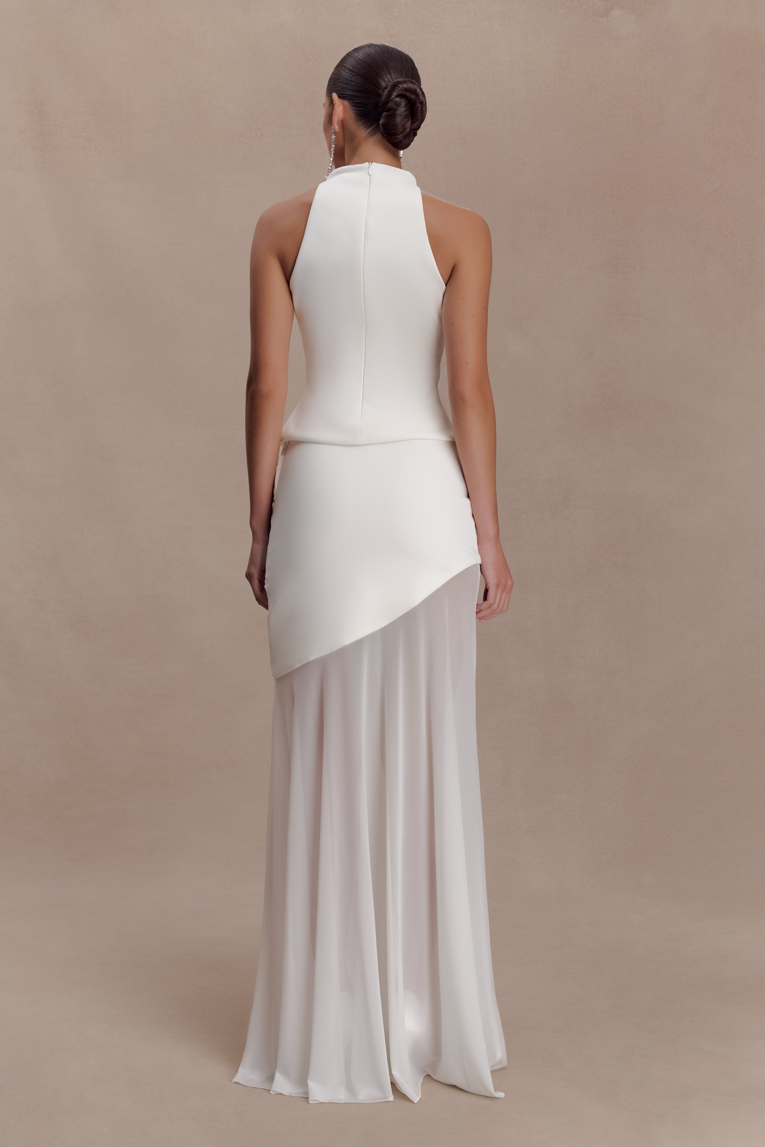 Portia Scuba And Mesh Maxi Skirt - White