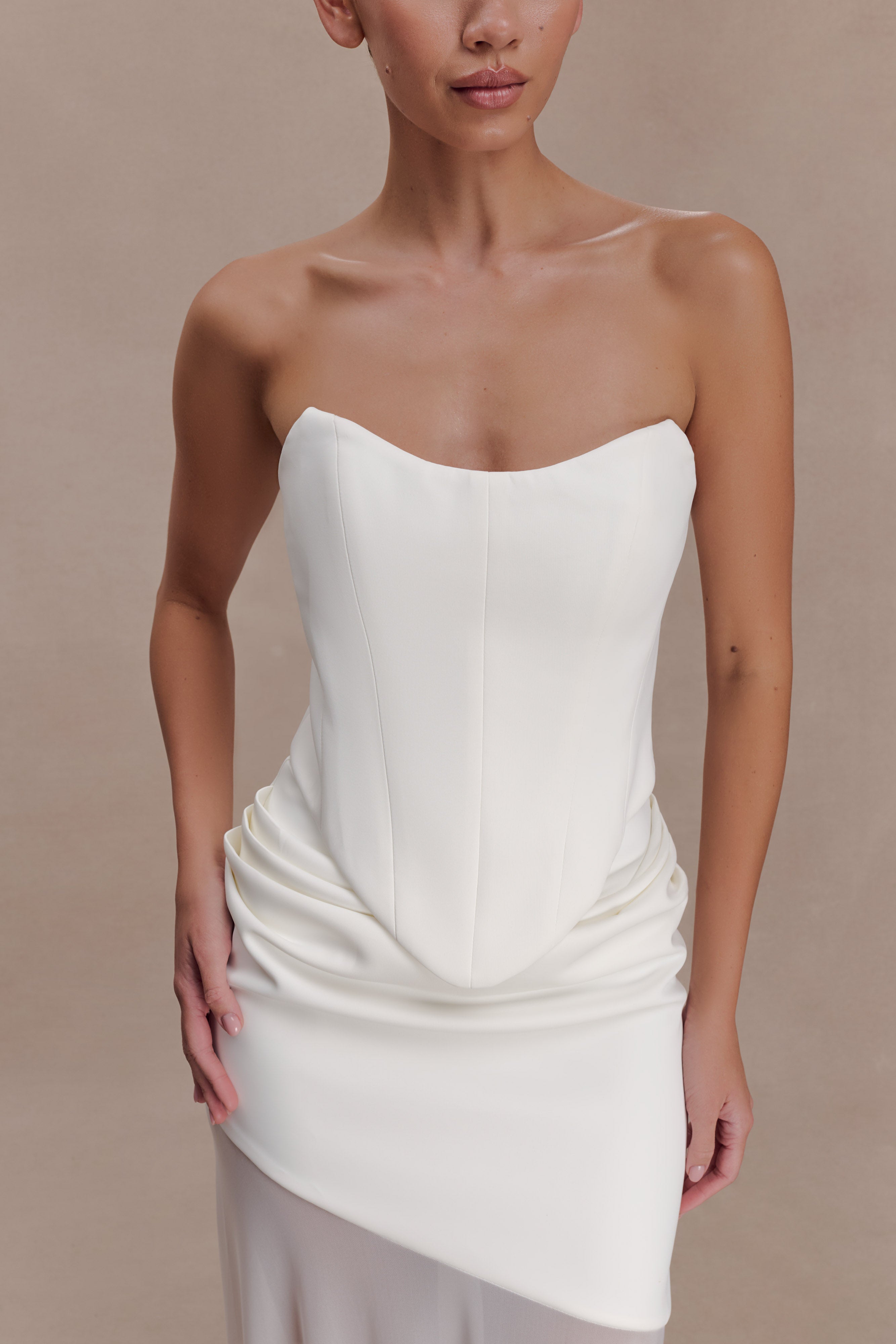 Karina Strapless Scuba Corset  - White