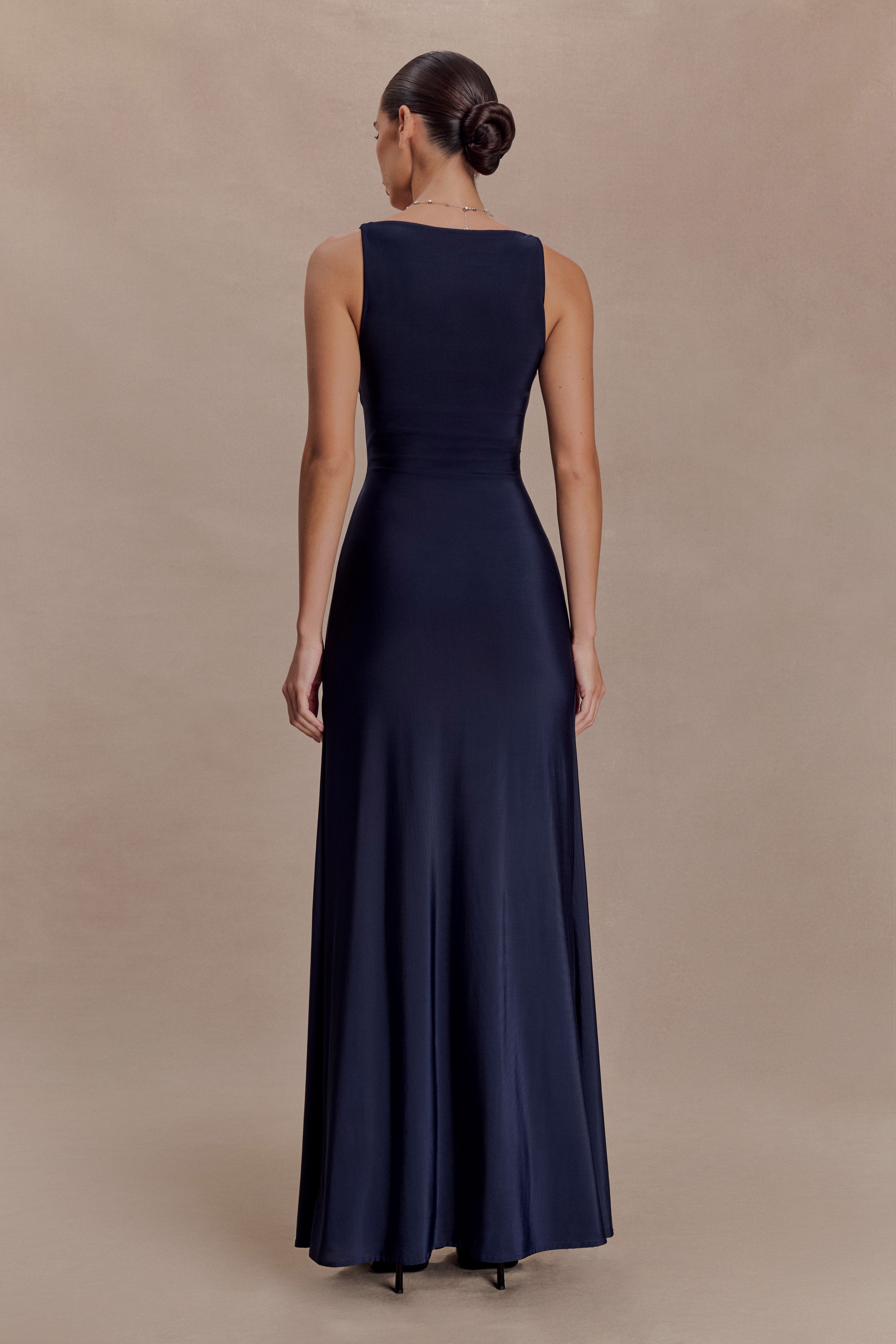 Perrie Slinky Ruched Maxi Dress - Ink Blue