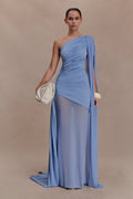 Asher Slinky One Shoulder Maxi Dress - Cornflower Blue