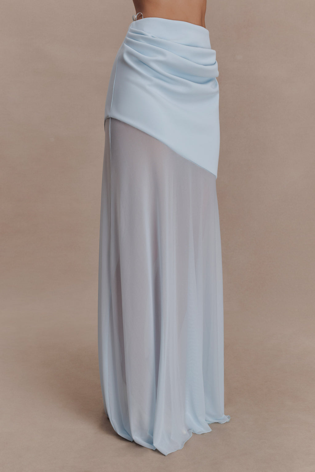 Portia Scuba And Mesh Maxi Skirt - Pale Blue