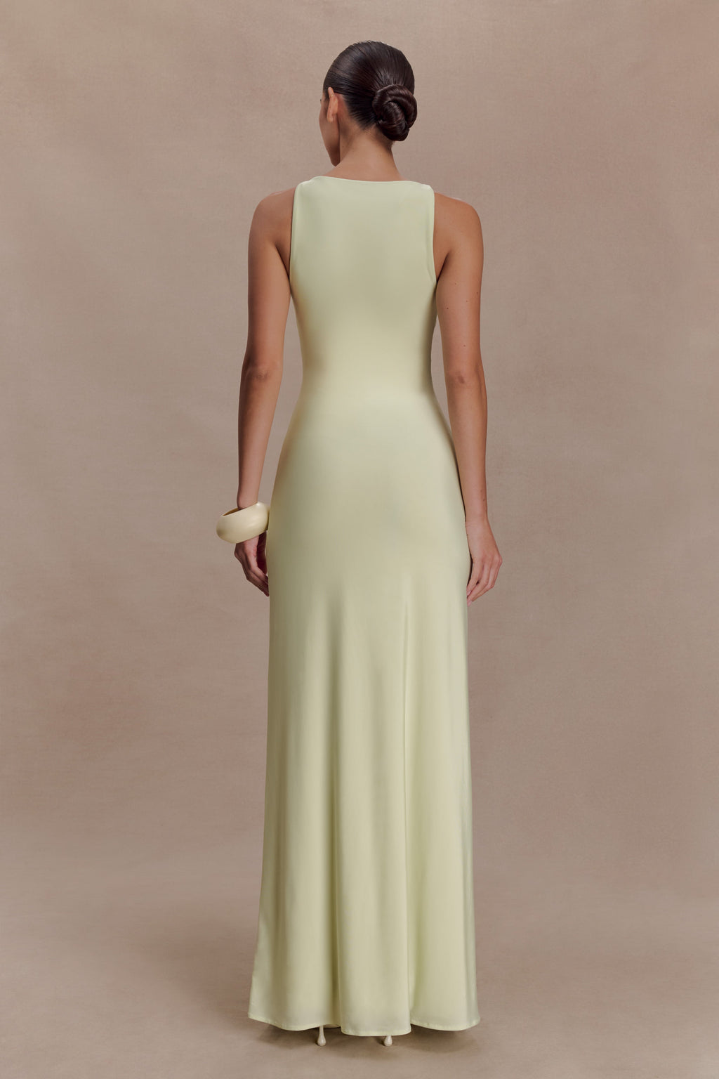 Perrie Slinky Ruched Maxi Dress - Pastel Lime