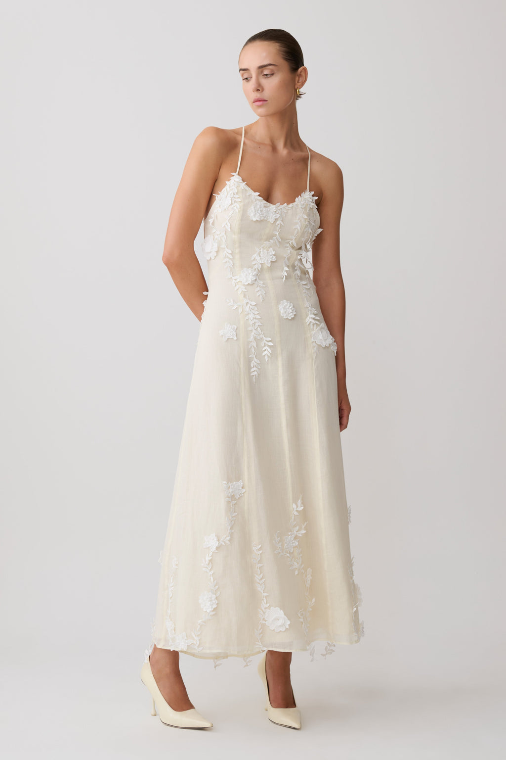 Odette Floral Lace Midi Dress - Buttermilk