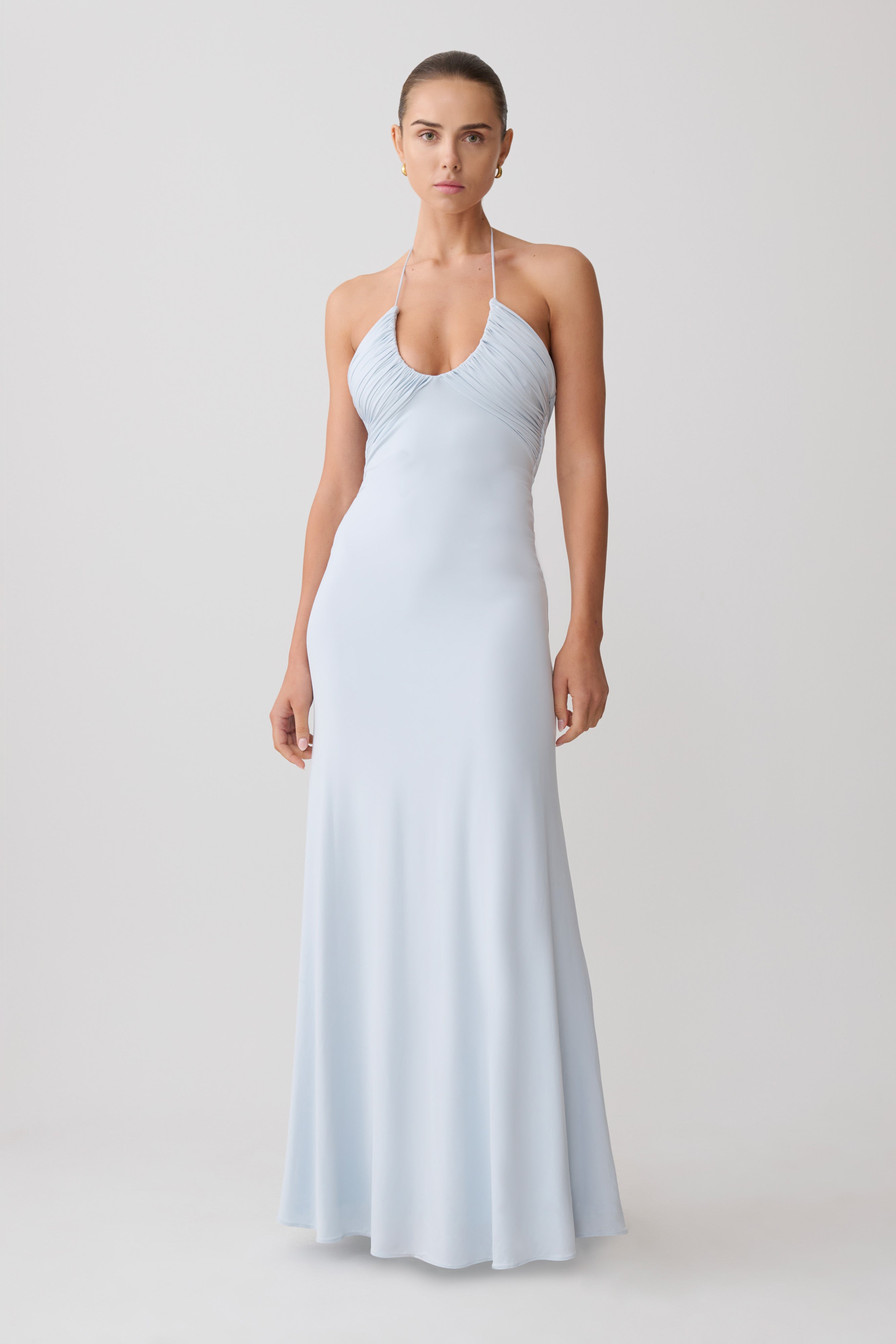 Maely Gathered Slinky Maxi Dress - Pale Blue