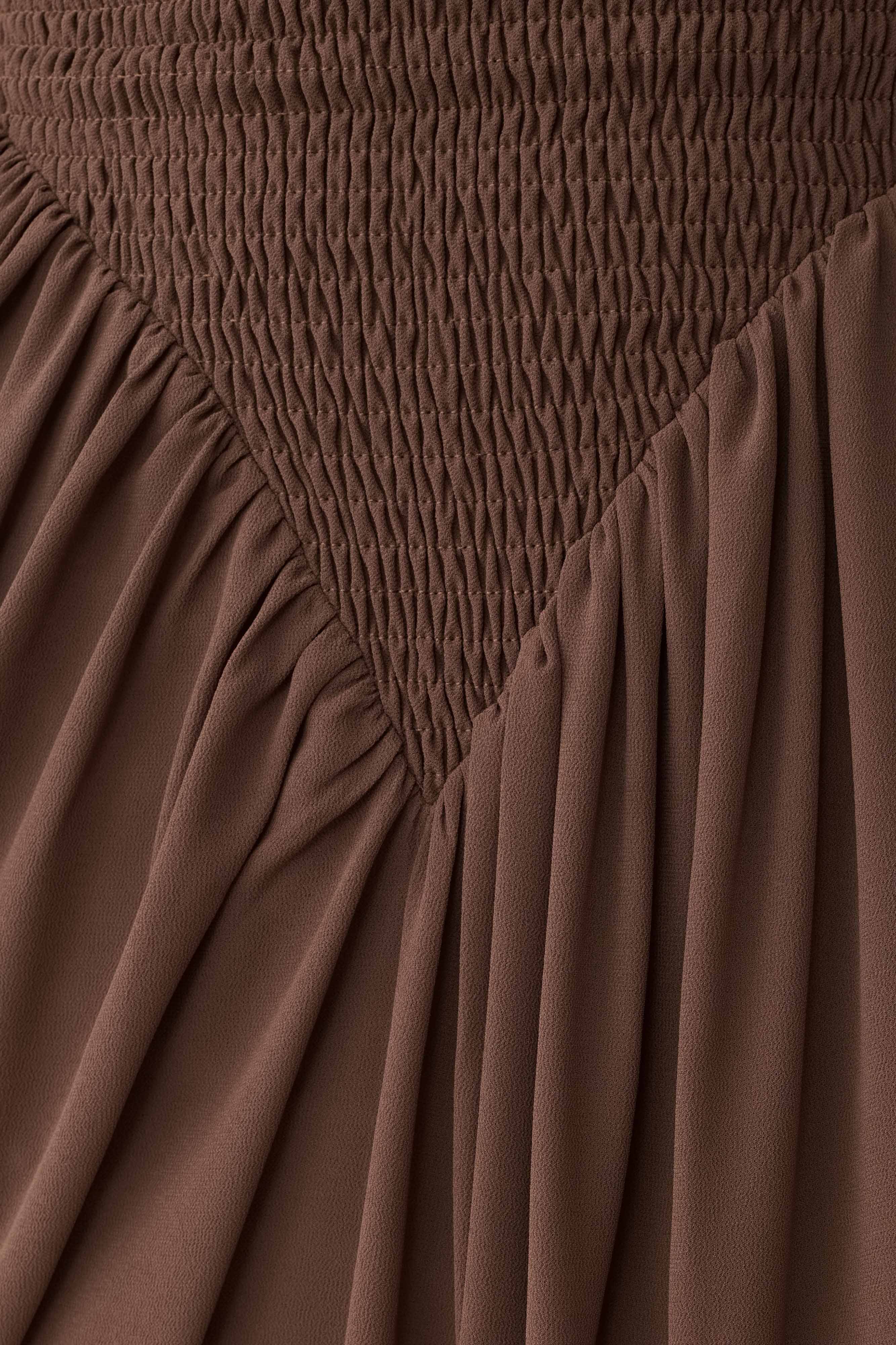 Nola Shirred Asymmetric Midi Dress - Mocha