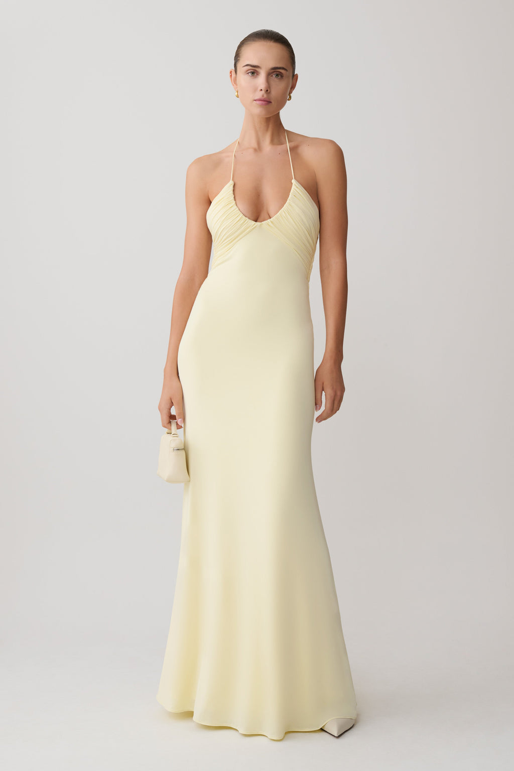 Maely Gathered Slinky Maxi Dress - Lemon
