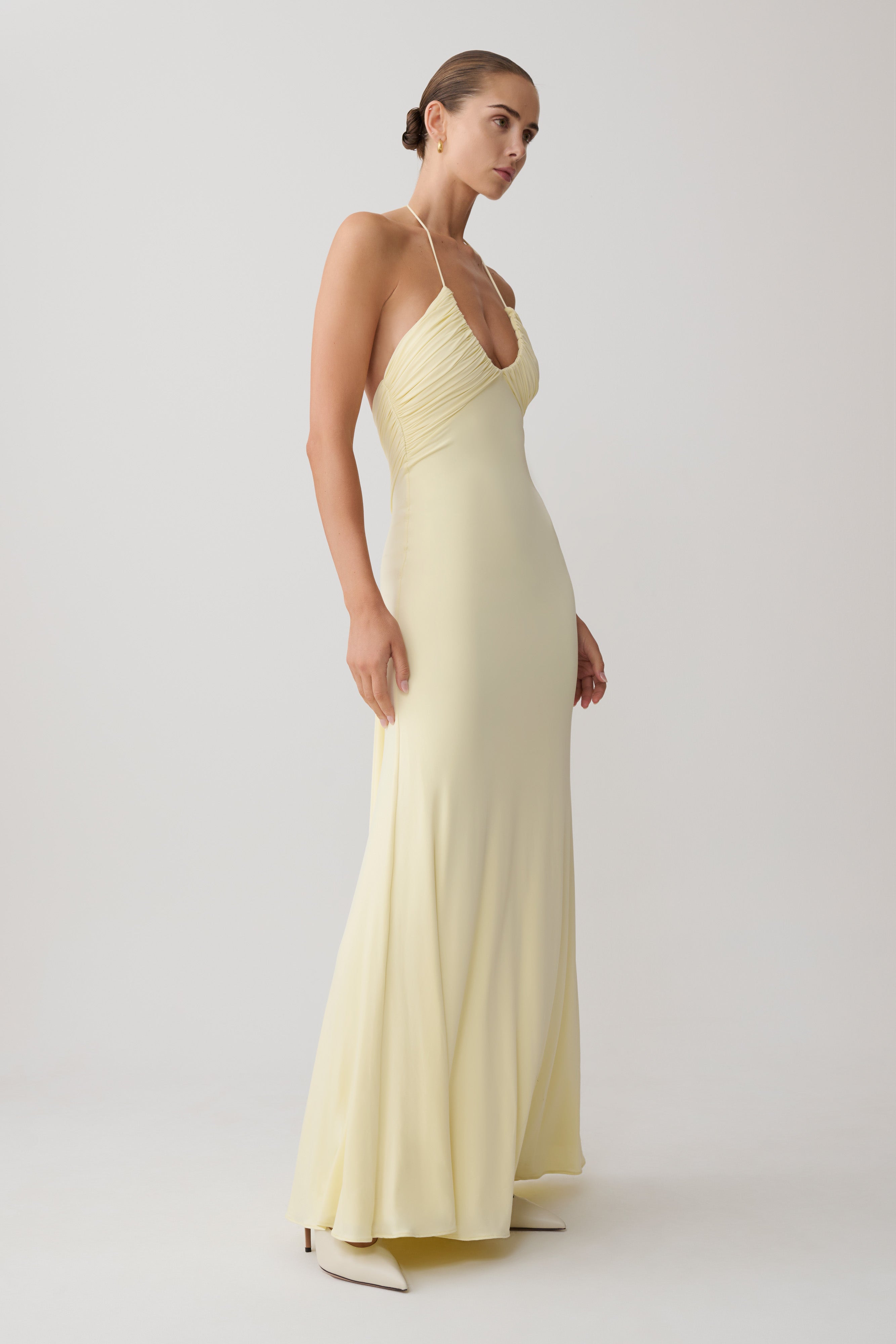 Maely Gathered Slinky Maxi Dress - Lemon