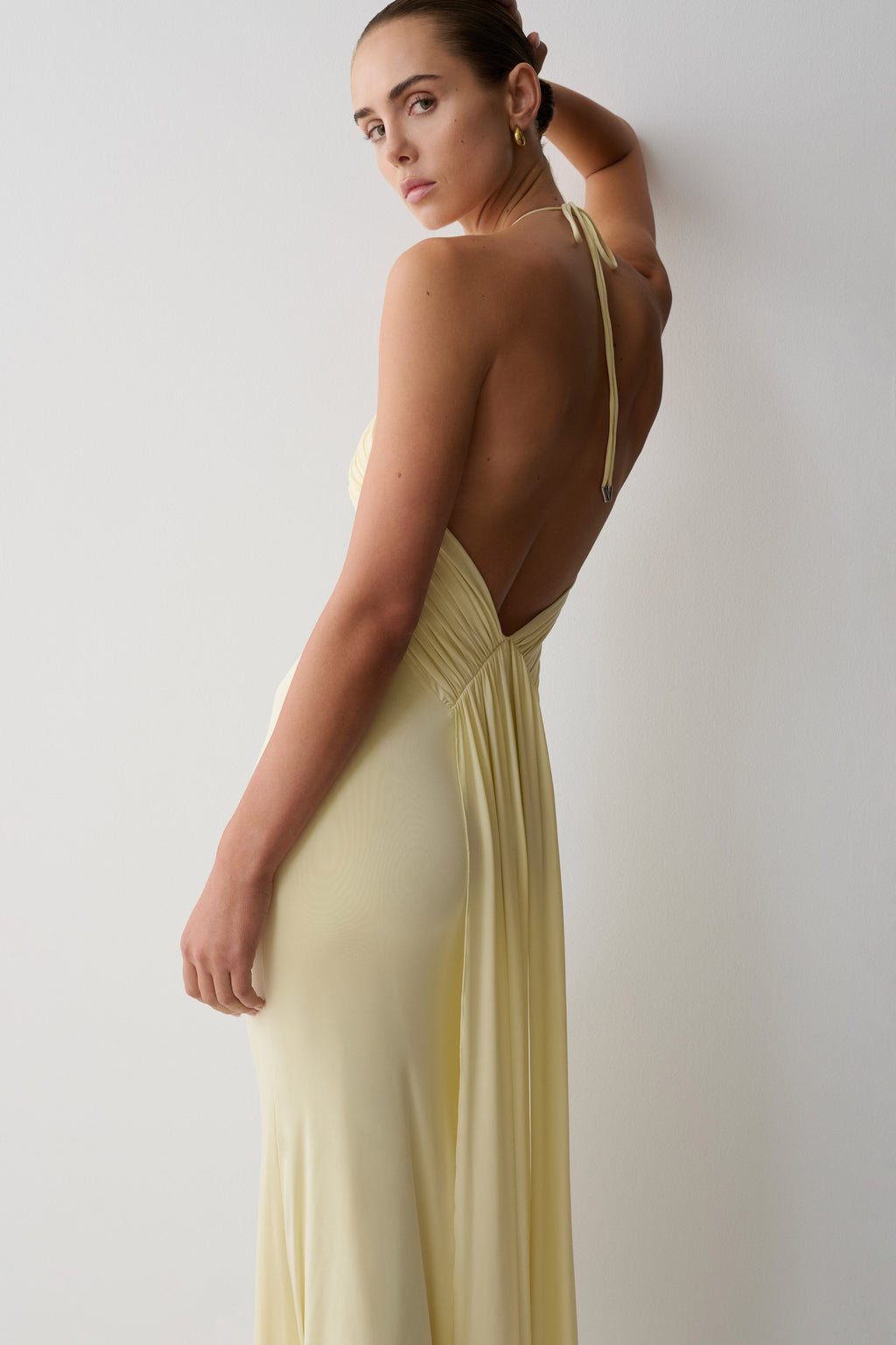 Maely Gathered Slinky Maxi Dress - Lemon