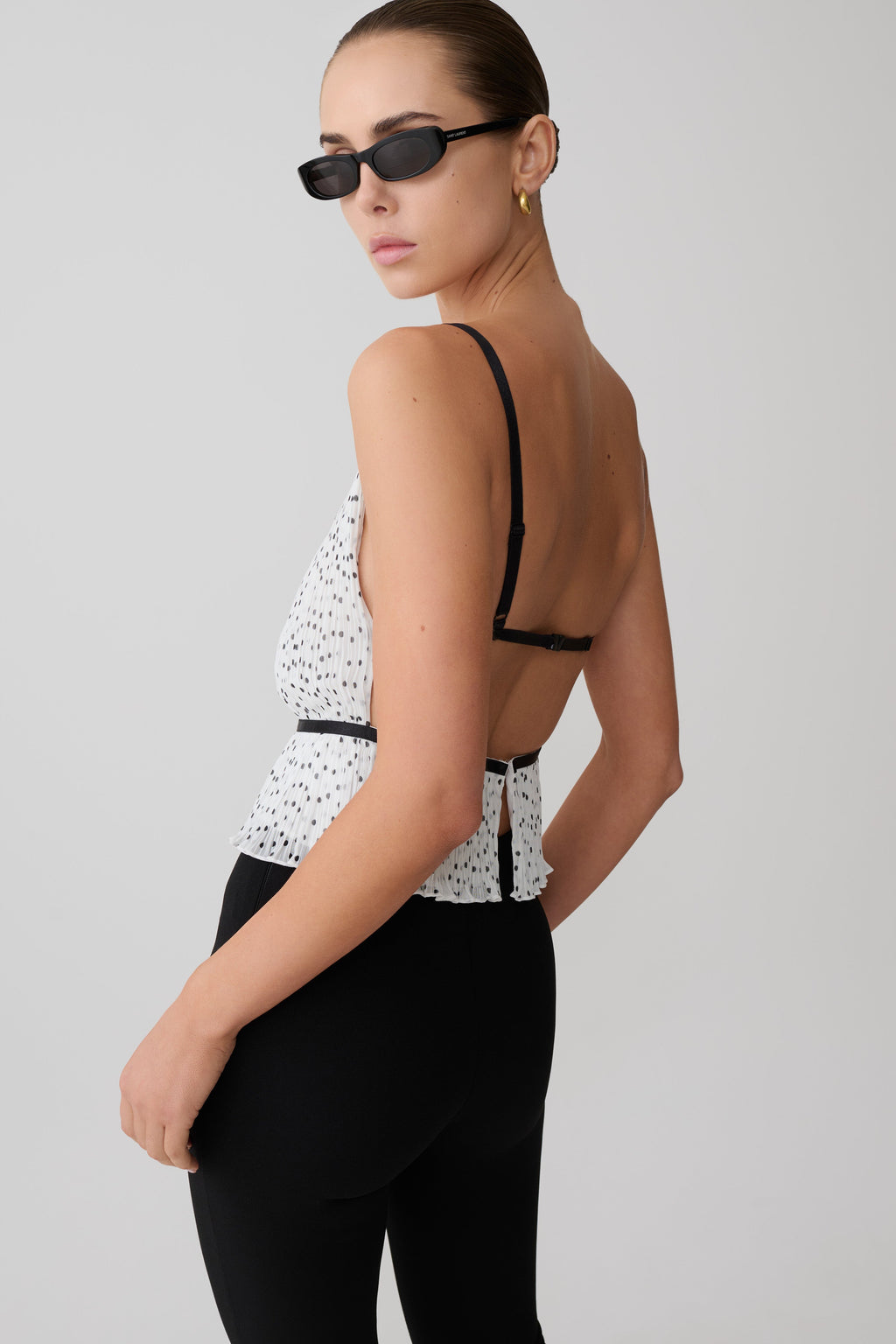 Lilou Pleated Sleeveless Top - Polka Dot