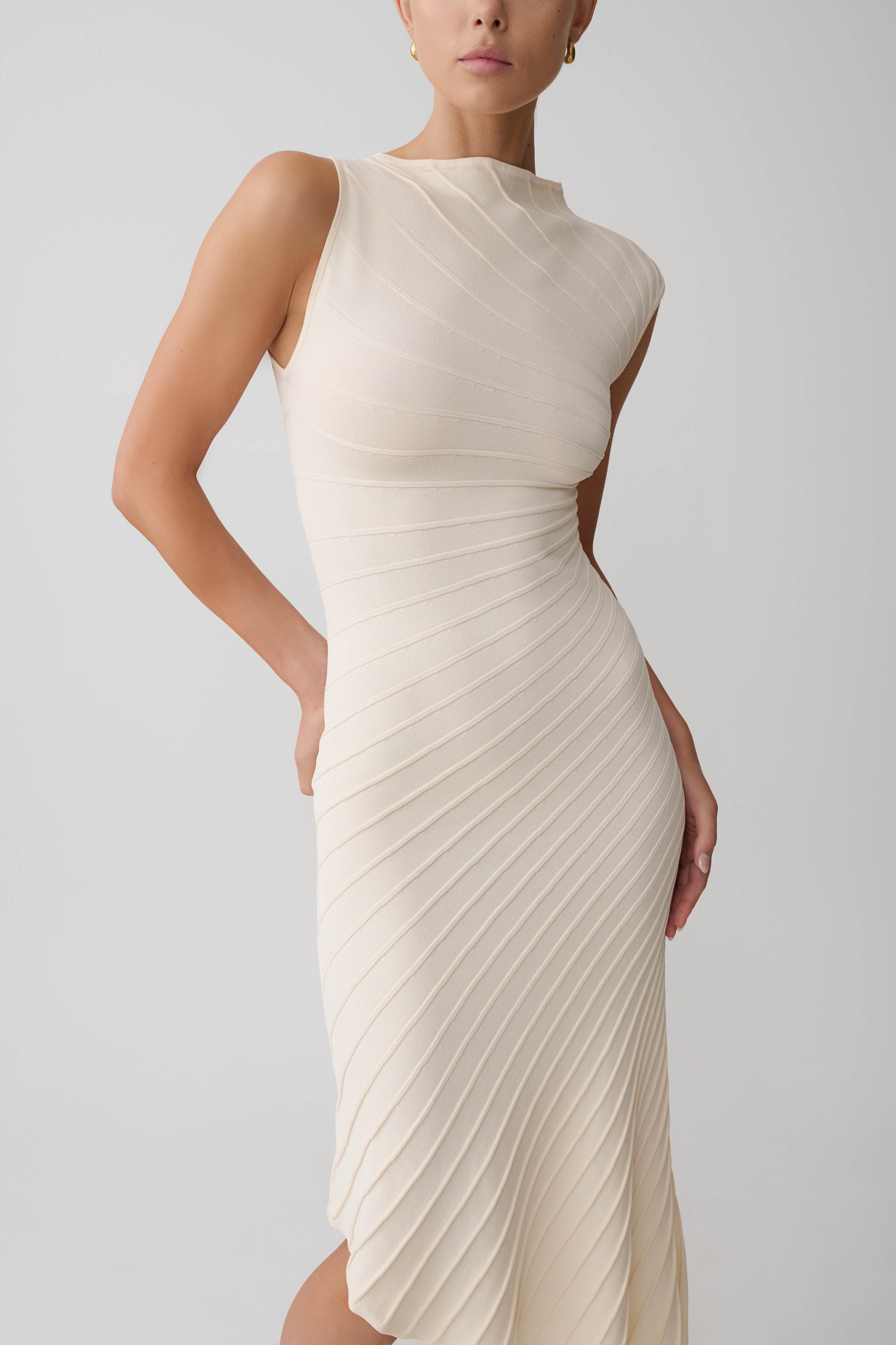 Milasandra Pleated Knit Dress - Ivory