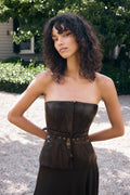 Thalia Faux Leather Boned Corset - Dark Chocolate