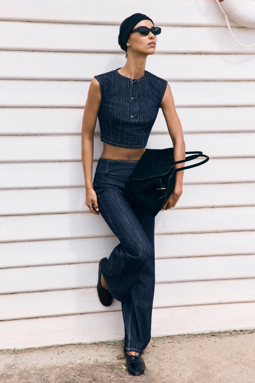Loraine Sleeveless Denim Top - Indigo Pinstripe