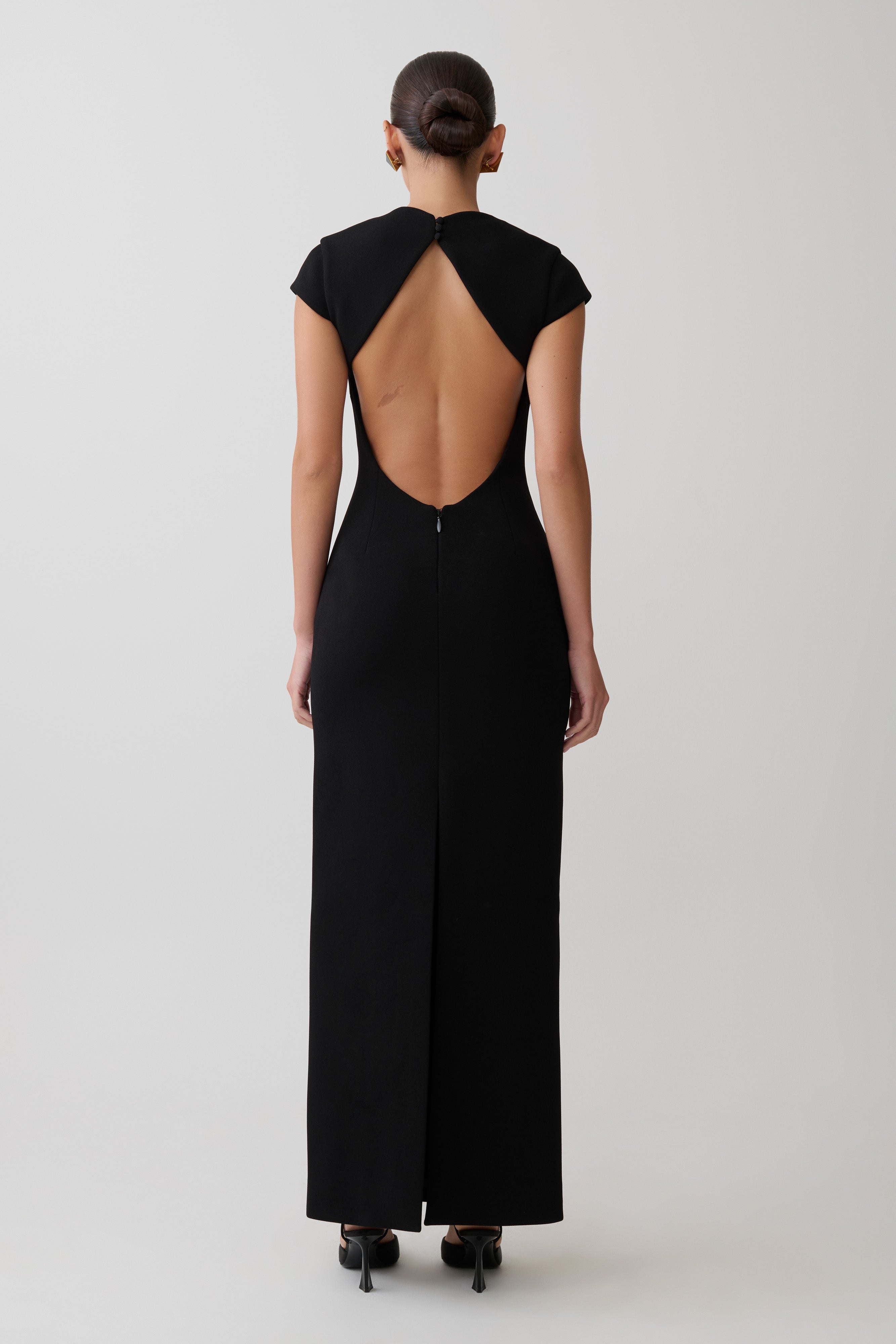Briella V Neck Suiting Maxi Dress - Black