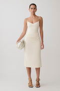Vina Gathered Jersey Midi Dress - Ivory