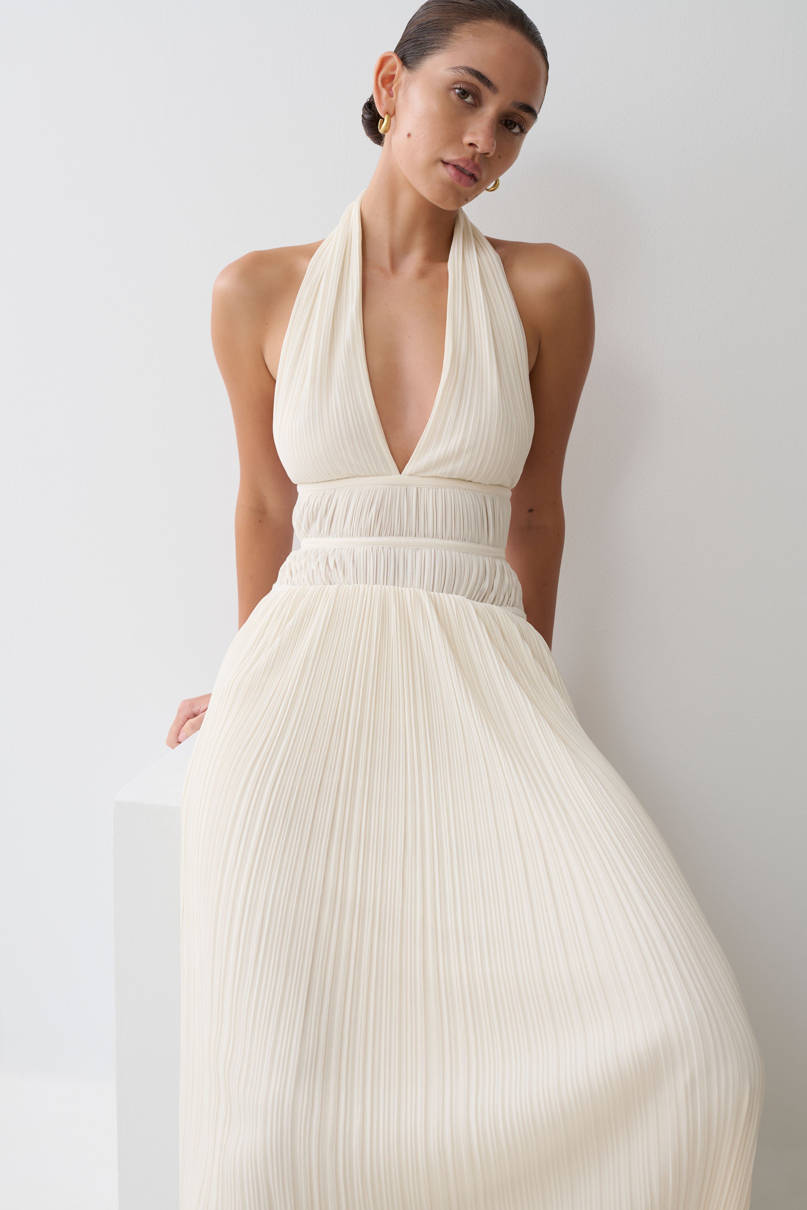 Thien Cowl Halter Midi Dress - Ivory