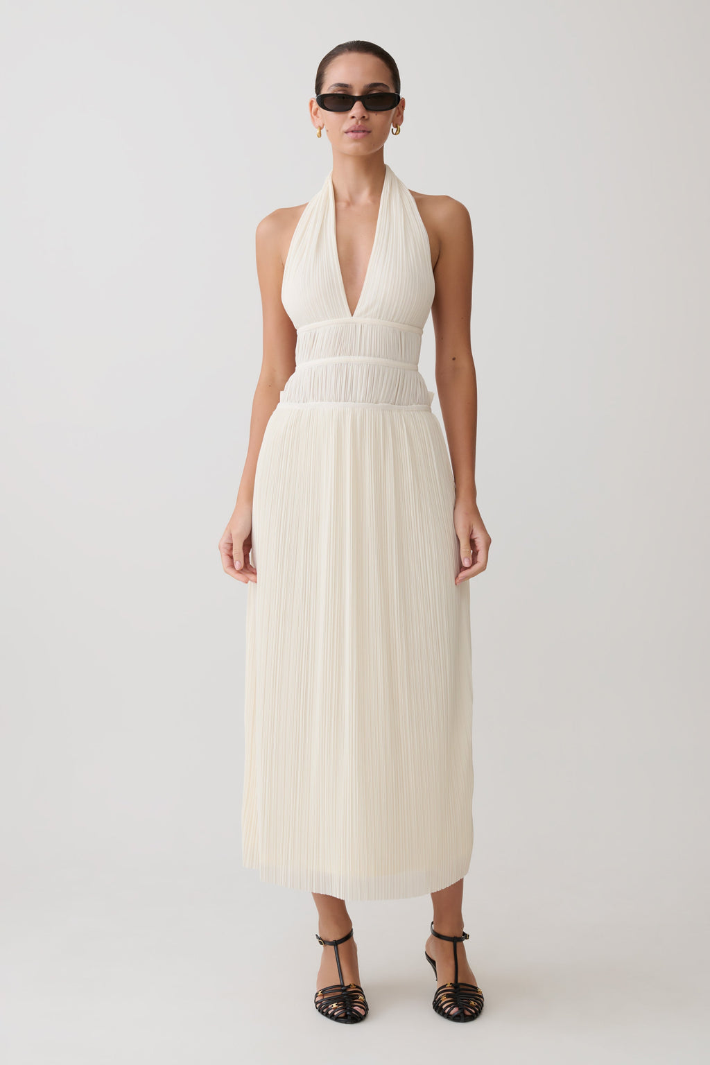 Thien Cowl Halter Midi Dress - Ivory