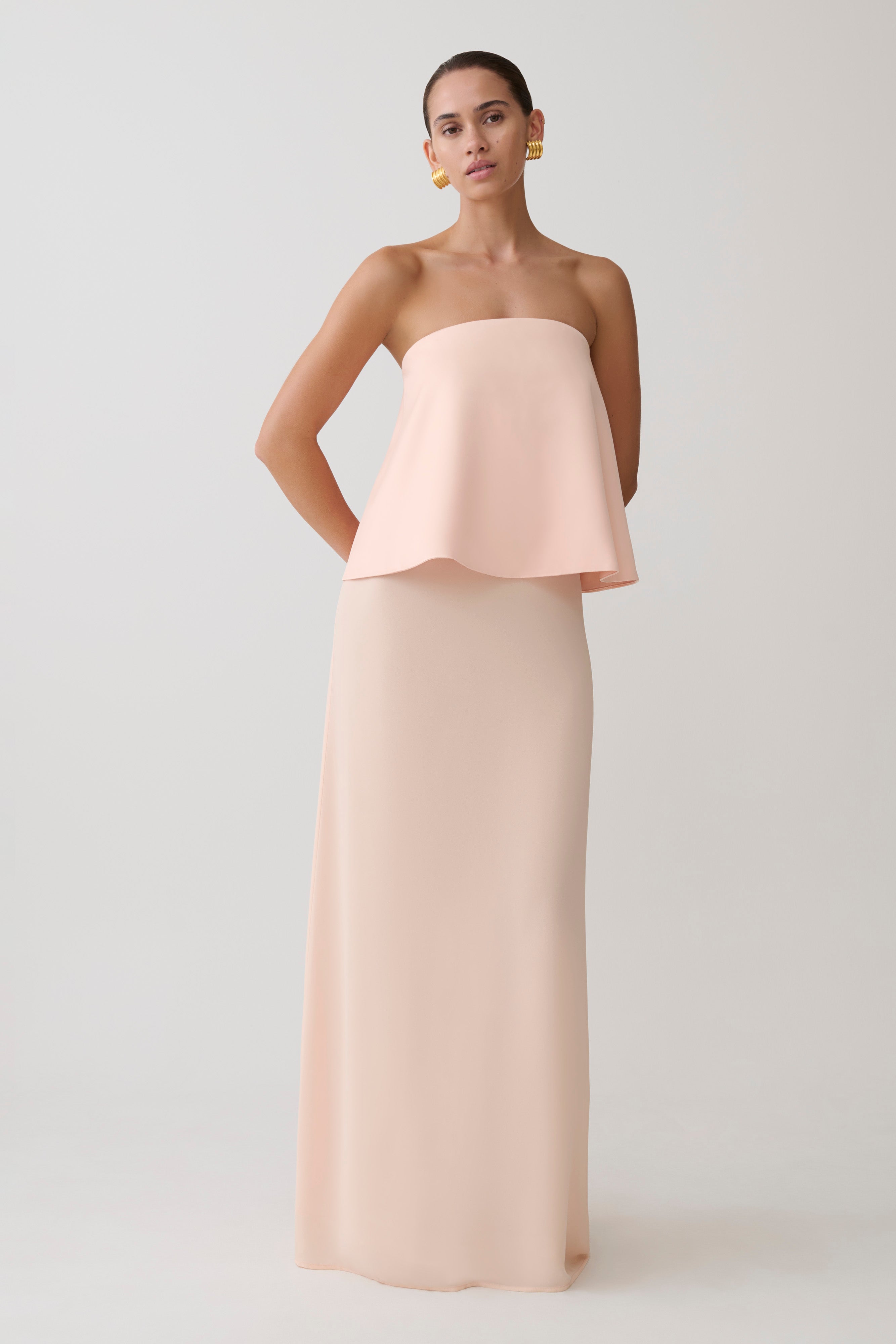 Sophia Satin Strapless Maxi Dress - Peach