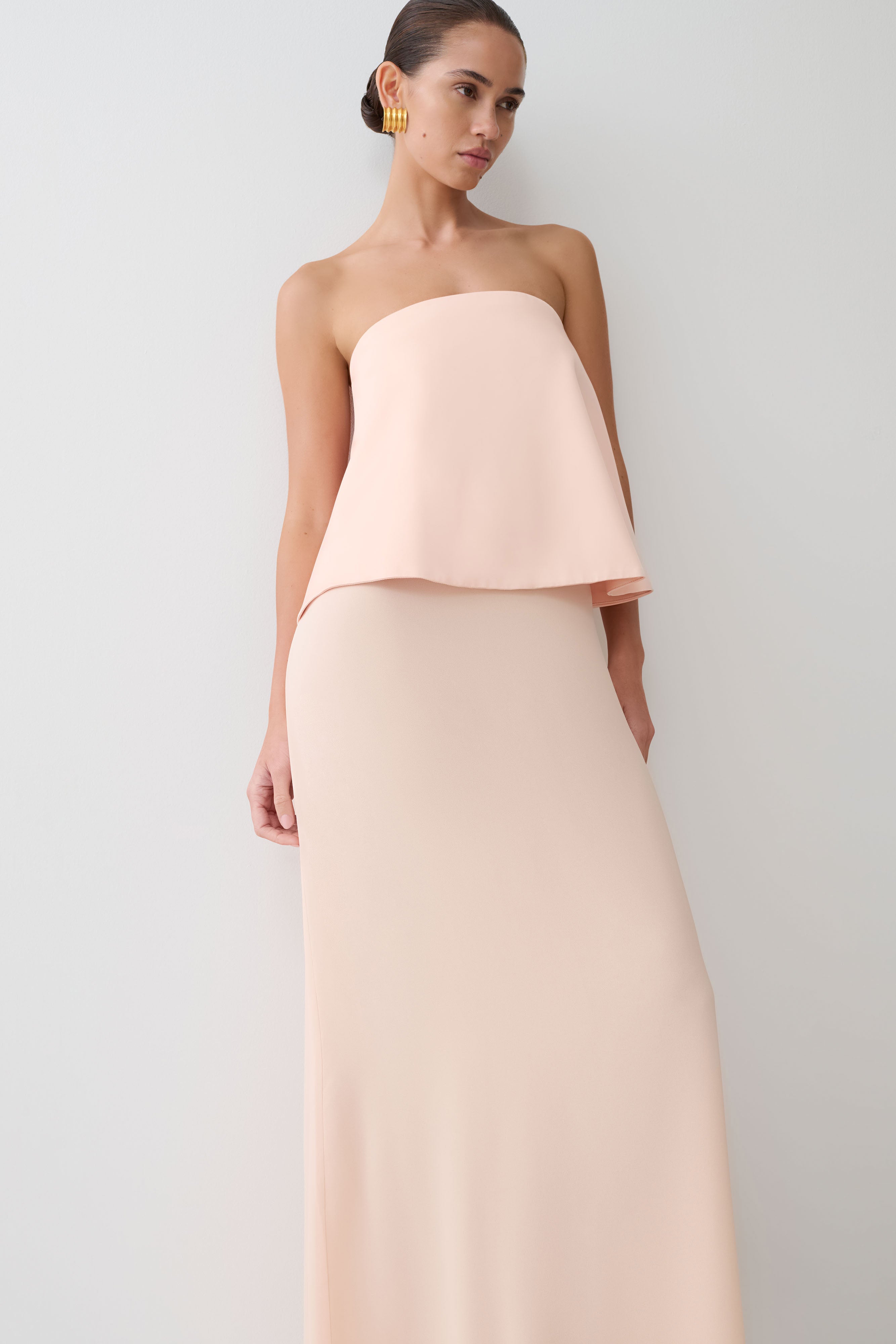 Sophia Satin Strapless Maxi Dress - Peach