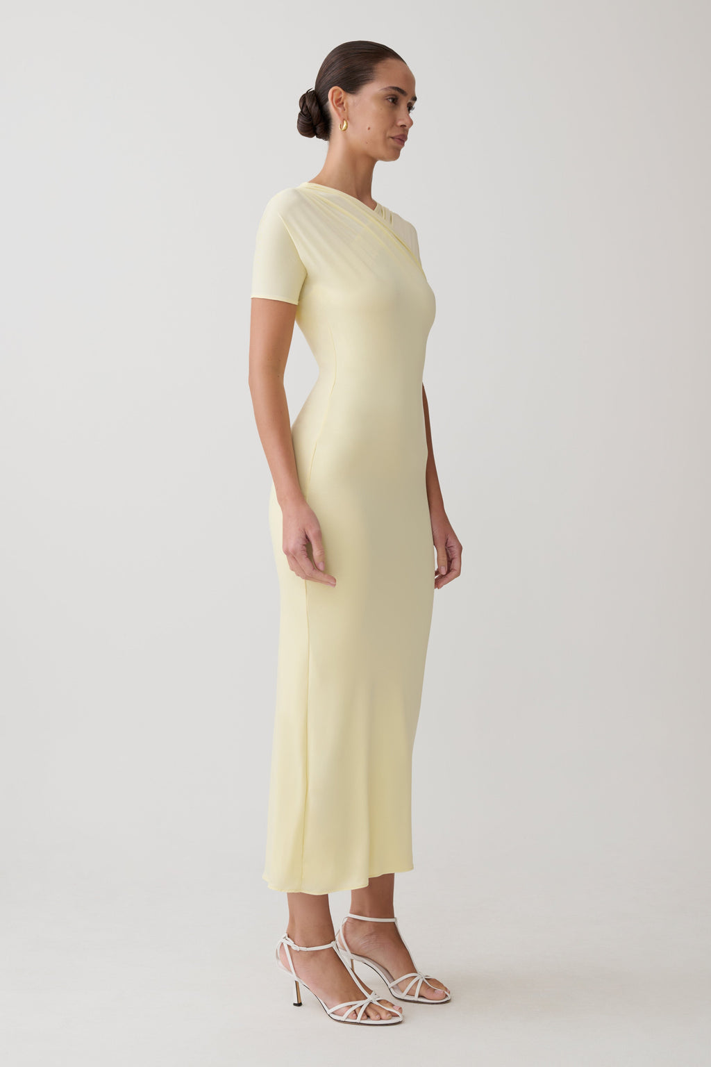 Junie Cross-Over Neck Slinky Maxi Dress - Lemon