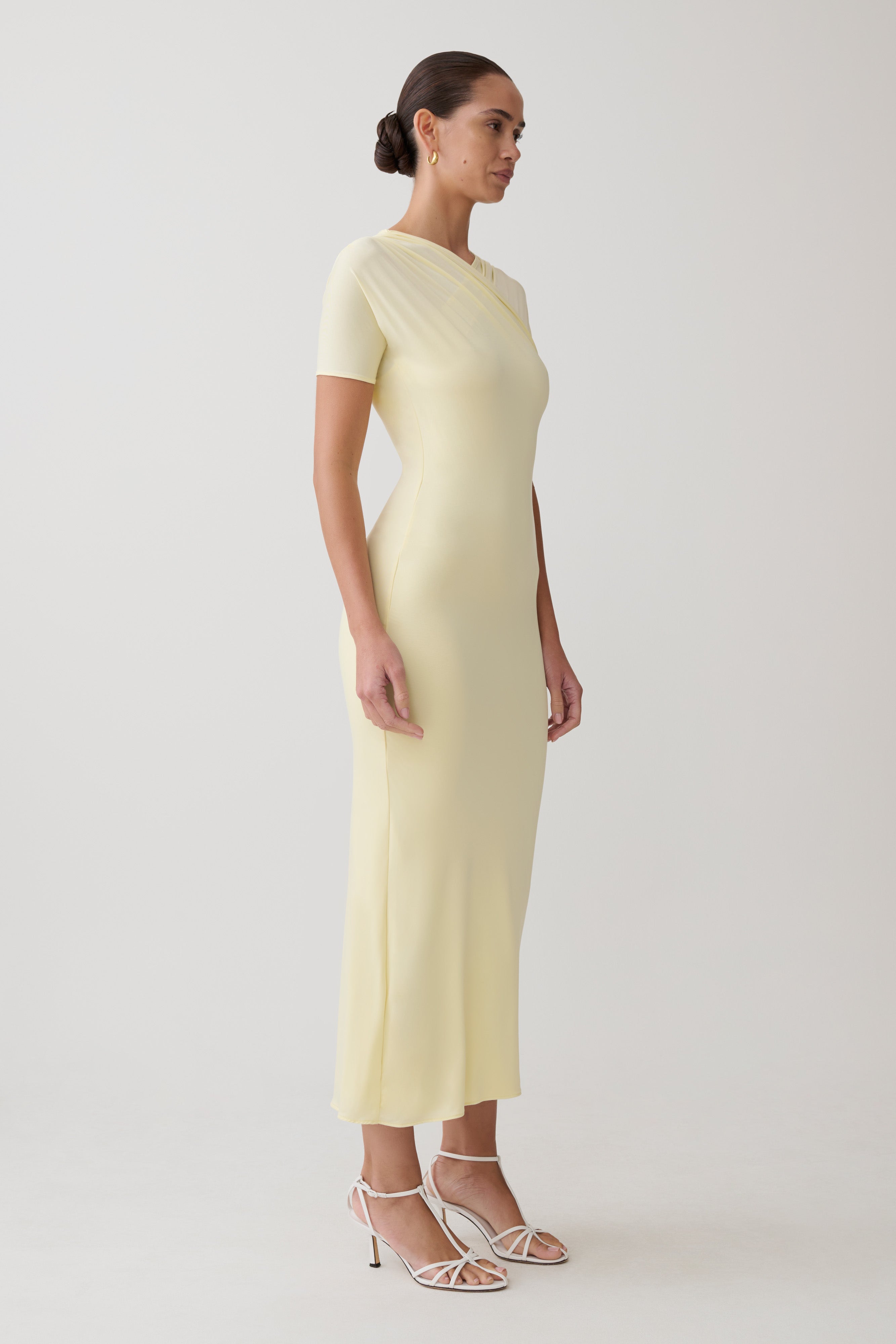 Junie Cross-Over Neck Slinky Maxi Dress - Lemon