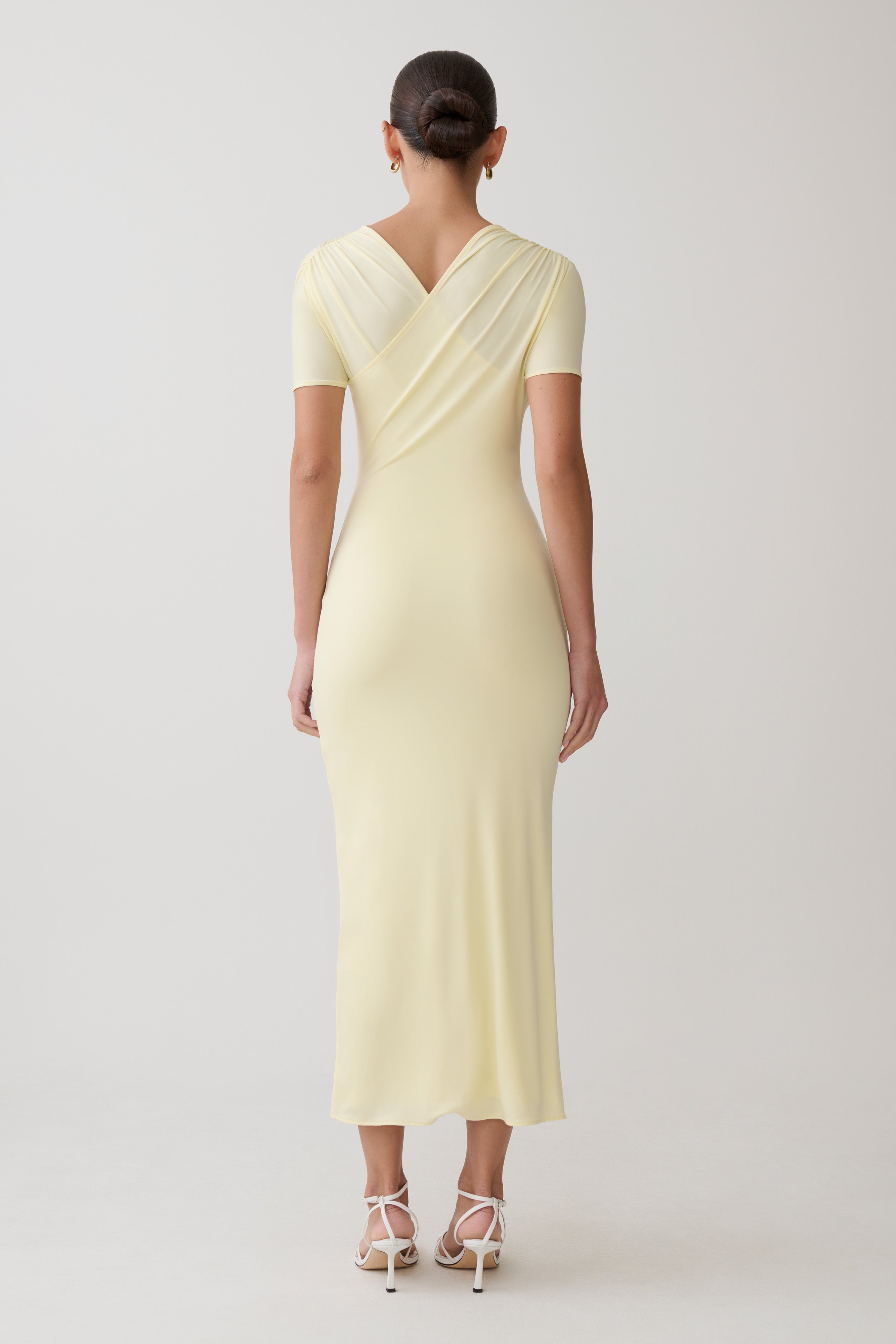 Junie Cross-Over Neck Slinky Maxi Dress - Lemon