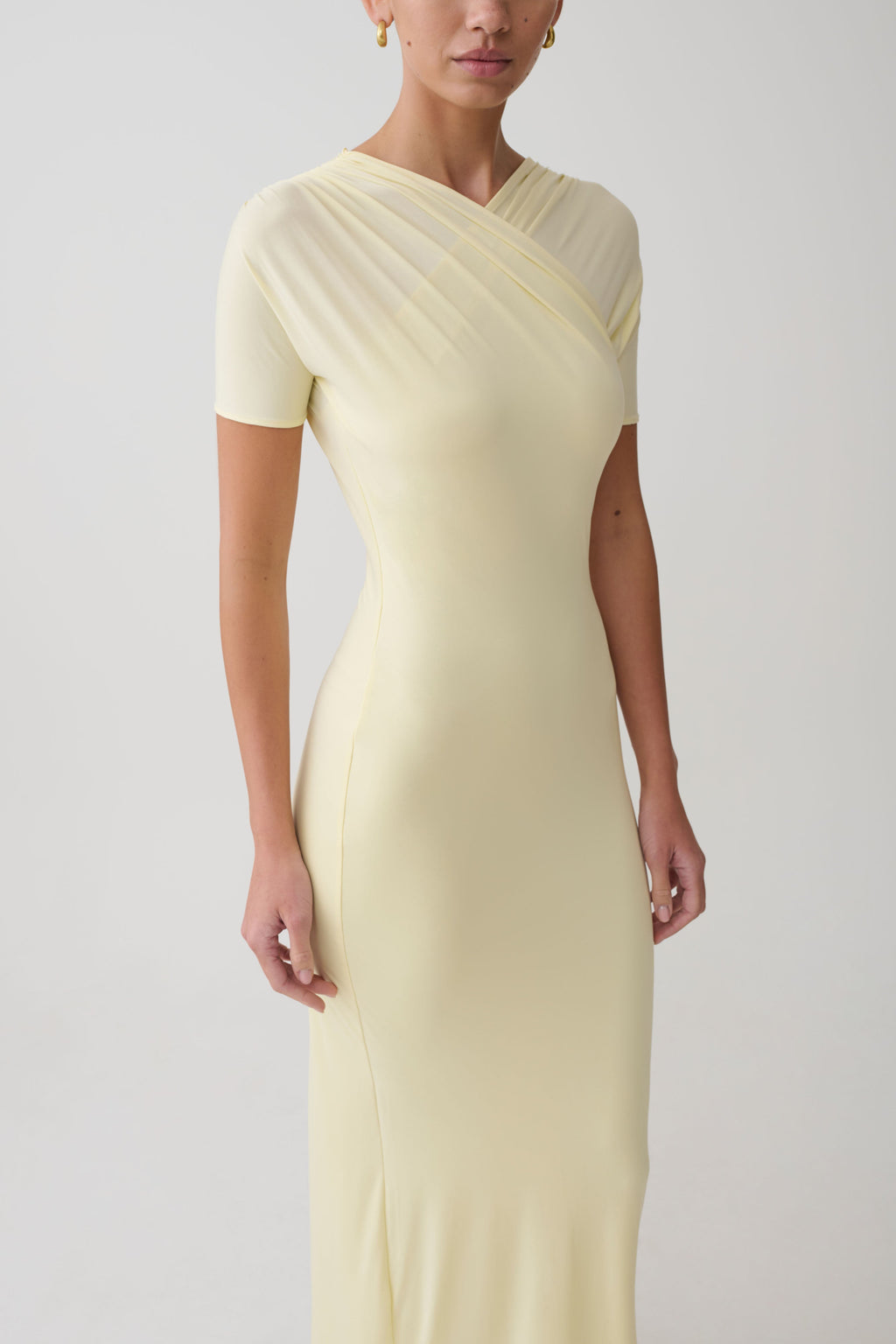 Junie Cross-Over Neck Slinky Maxi Dress - Lemon