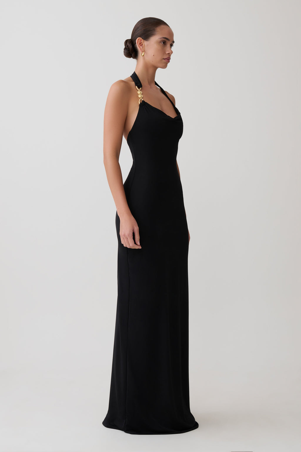 Khanh Slinky Halter Maxi Dress - Black