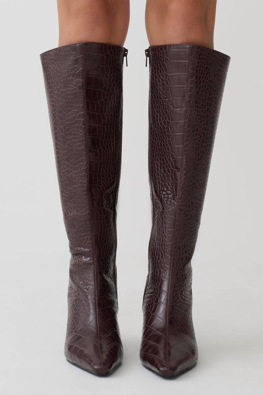 Sarah Faux Leather Crocodile Boot - Chocolate