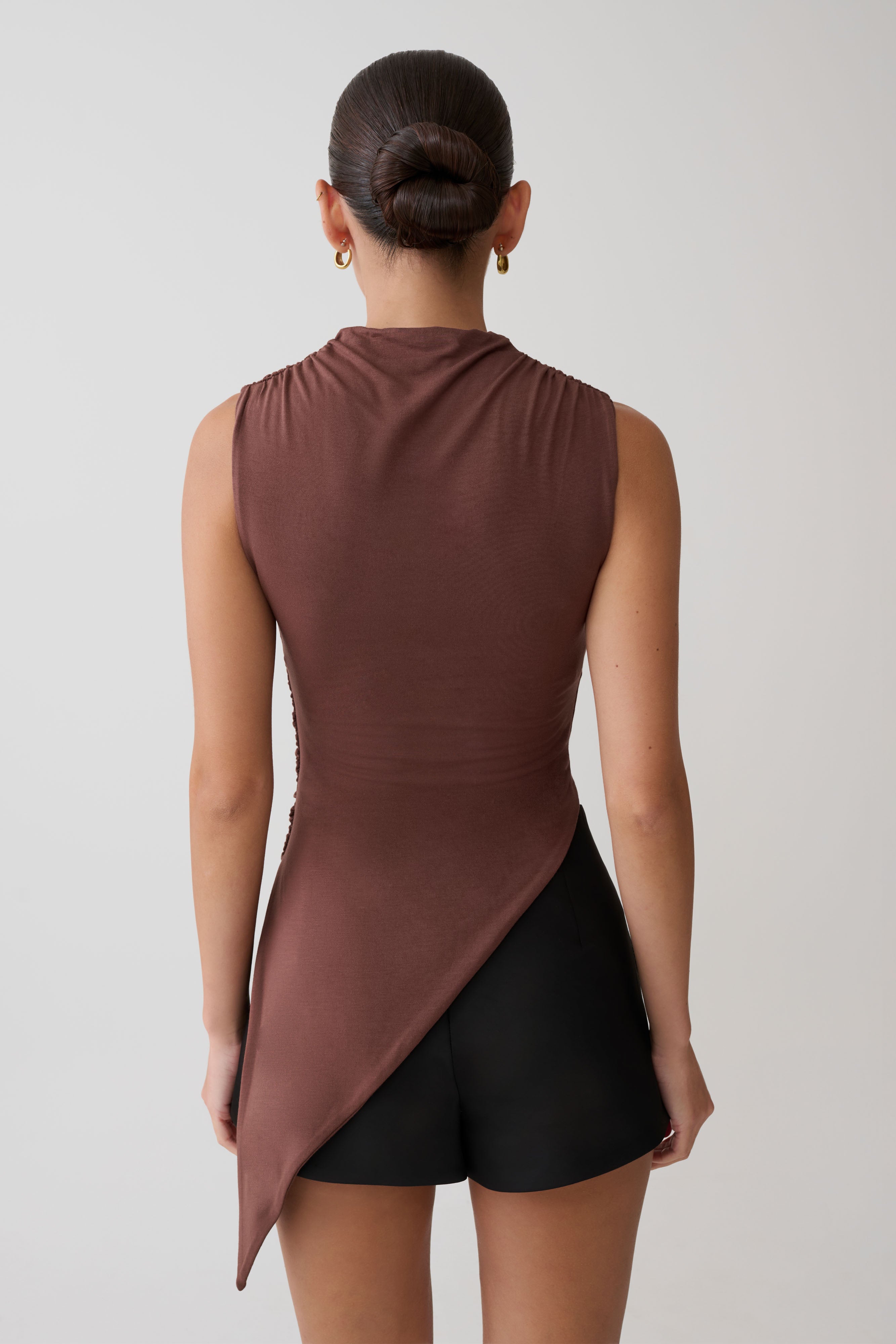 Suong High Neck Gathered Top - Mocha