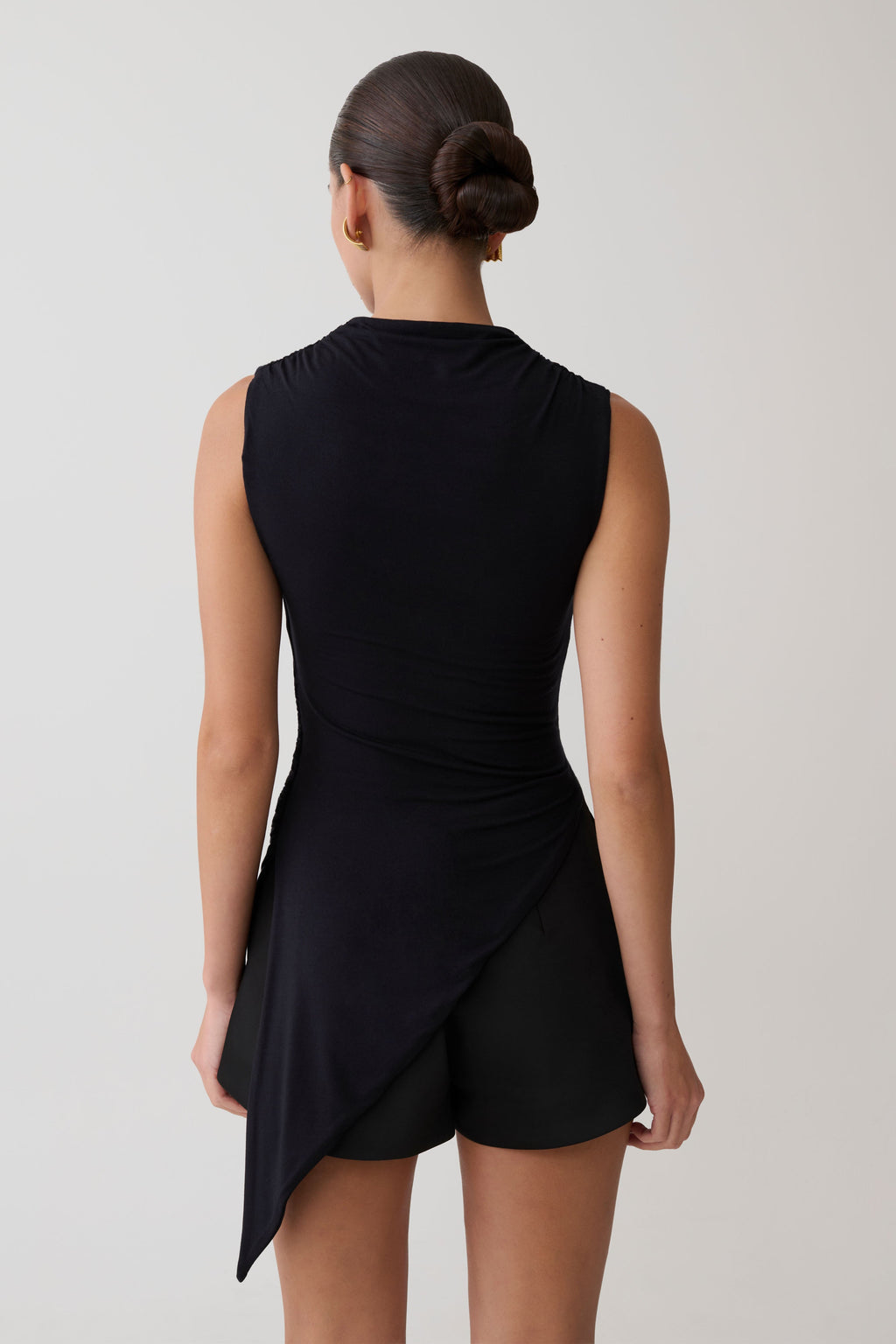 Suong High Neck Gathered Top - Black