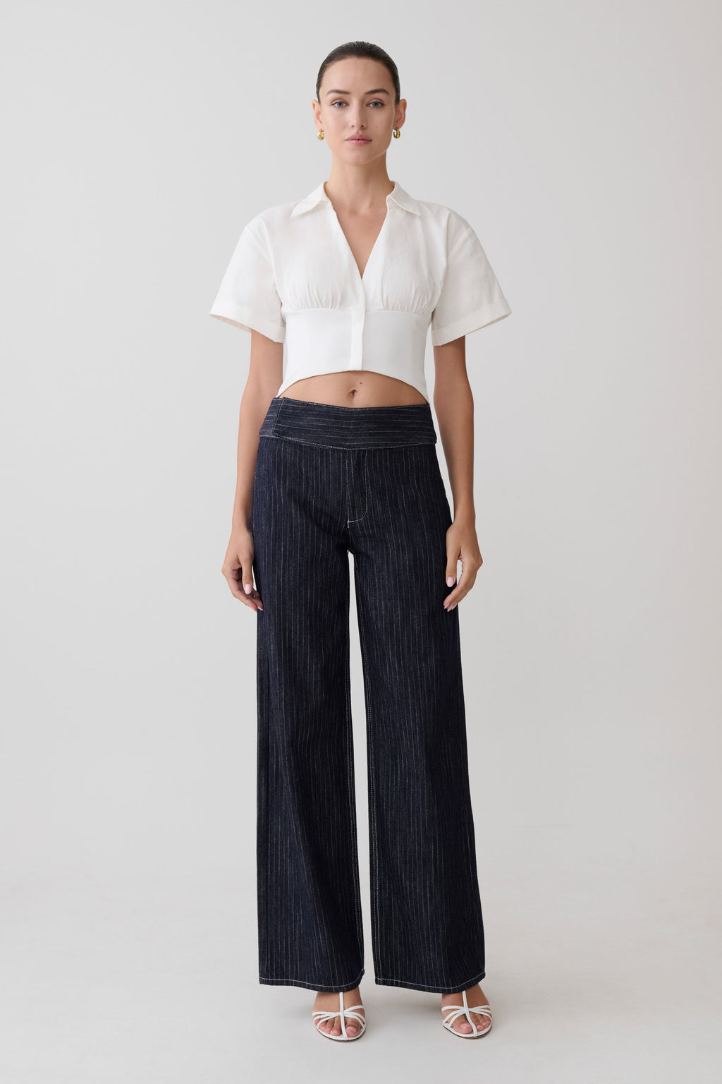 Sienna Flare Mid Rise Denim Jeans - Indigo Pinstripe