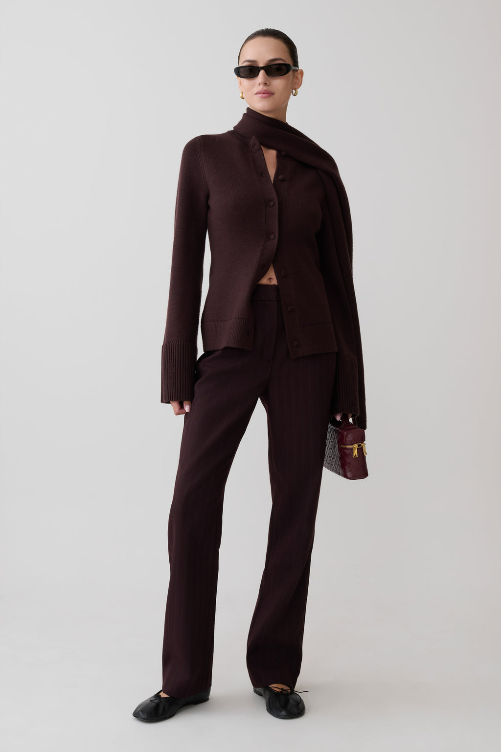 Lara Knit Cardigan With Scarf - Chocolate