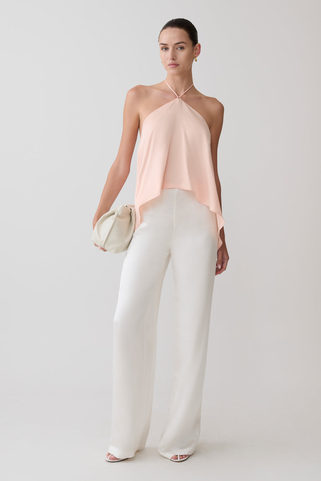 Adelaide Draped Satin Halter Top - Peach
