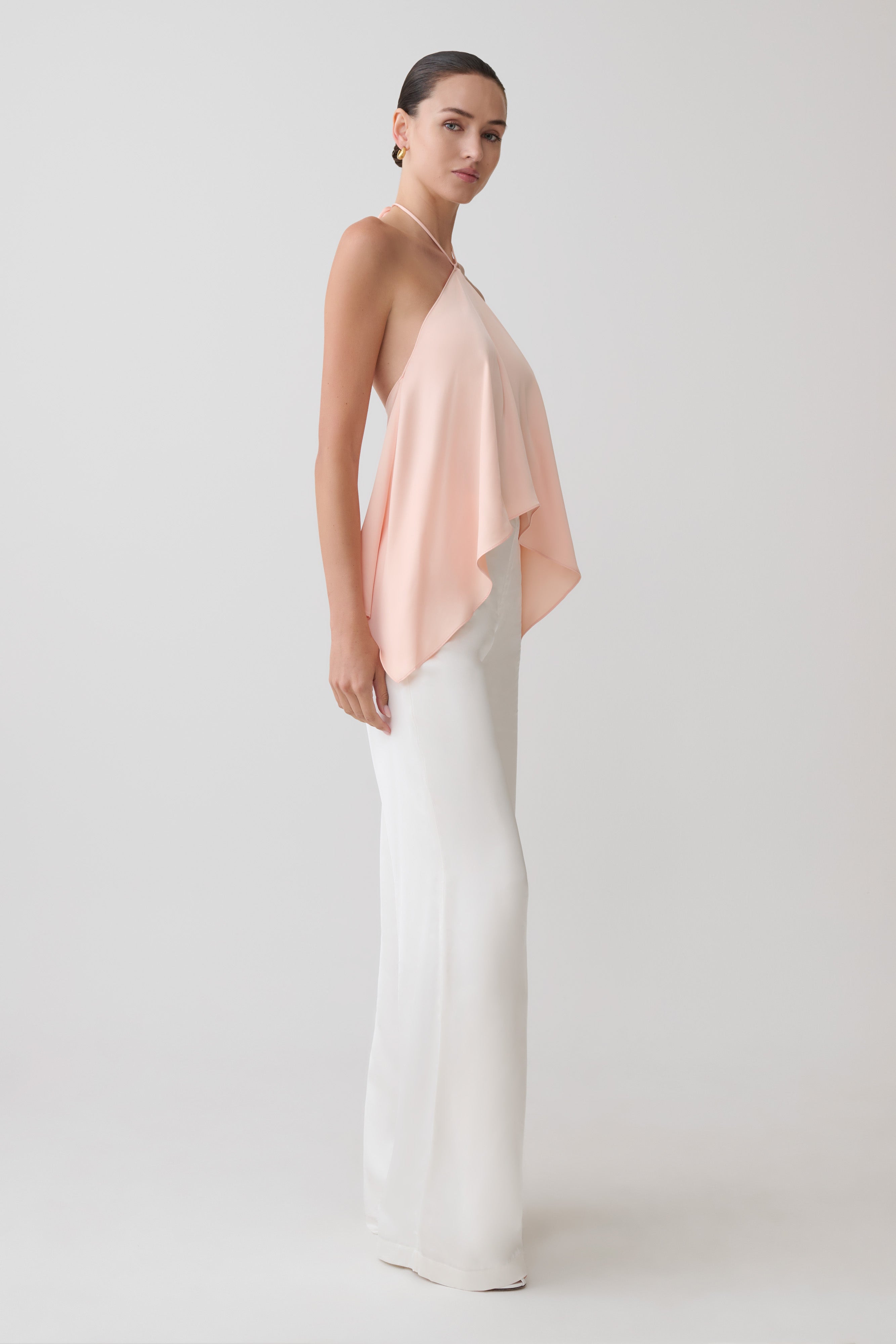 Adelaide Draped Satin Halter Top - Peach