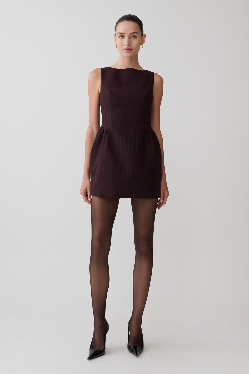 Hallie Boat Neck Mini Dress - Plum Pinstripe